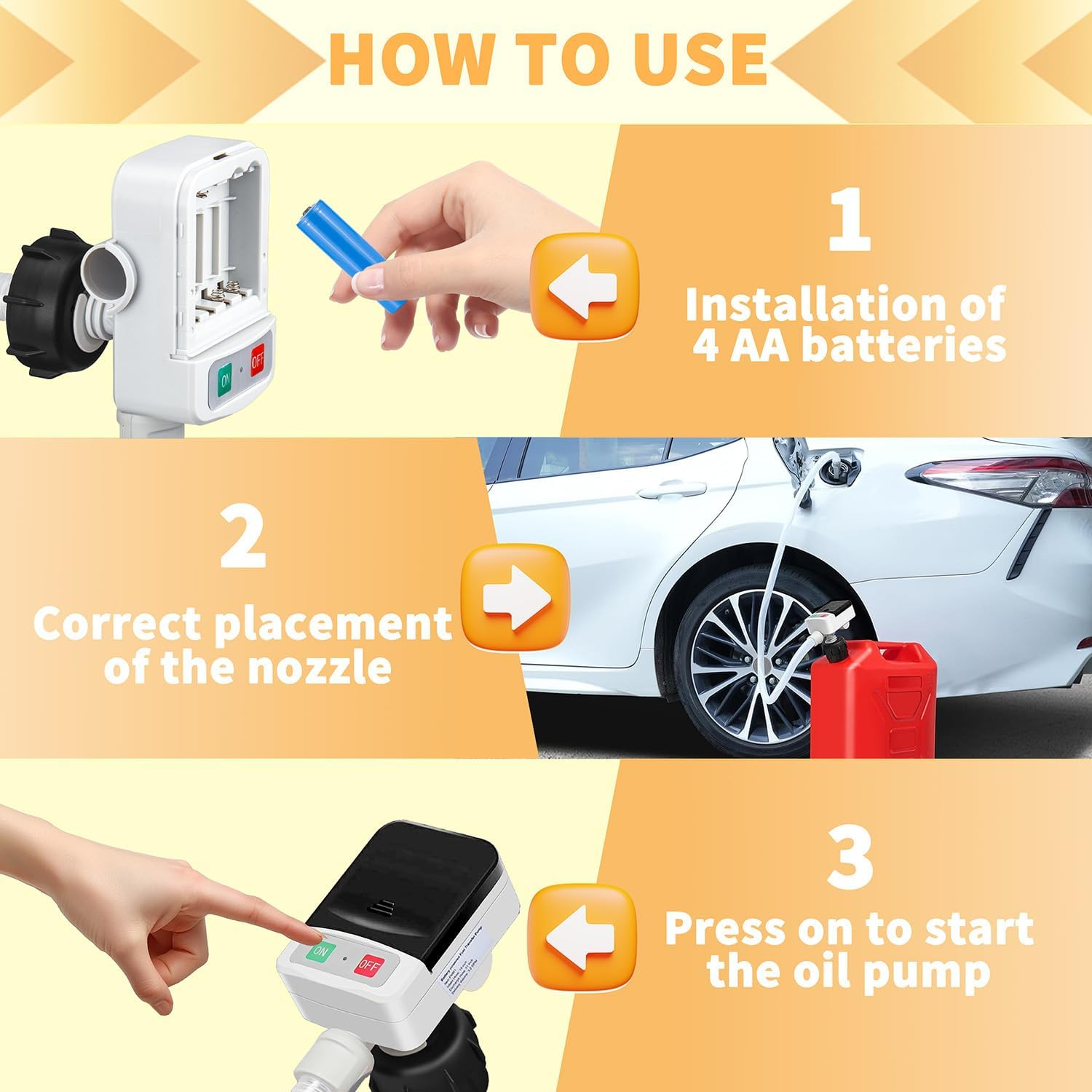 KOULATE Portable Electric Fuel Tank Siphon Hose Transfer Pump Battery Powered Operated, Fuel Transfer Pump with Auto-Stop 3.2 Gallons per Min, Gas Cans for Gasoline, Diesel, Kerosene(Black) image number 2
