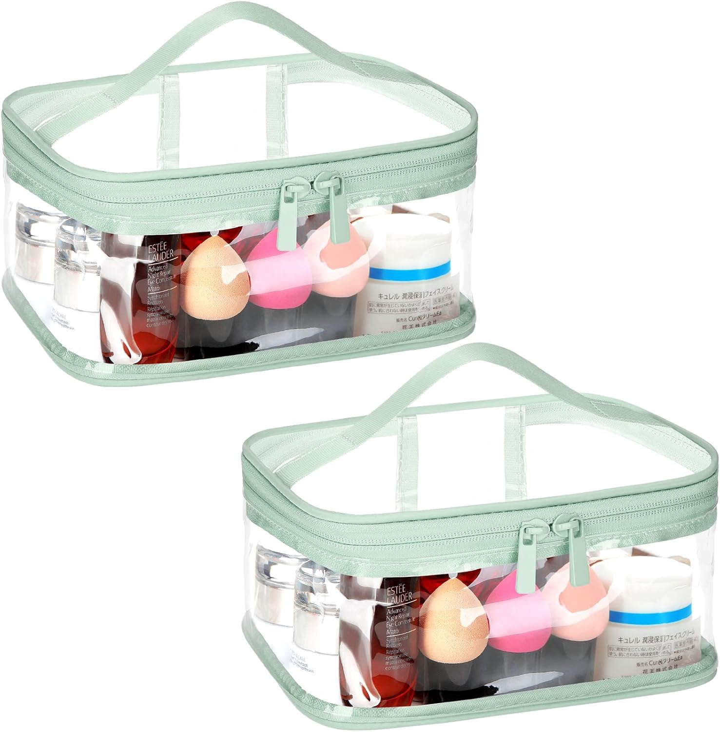 HAOGUAGUA 2 Pieces Clear Makeup Bags Cosmetic Toiletry Bags for Traveling, Waterproof Travel Transparent TSA APPROVED Carry on Airport Airline Compliant Bag, 2 PIECES BLACK, 2 Pieces Clear Makeup Bags