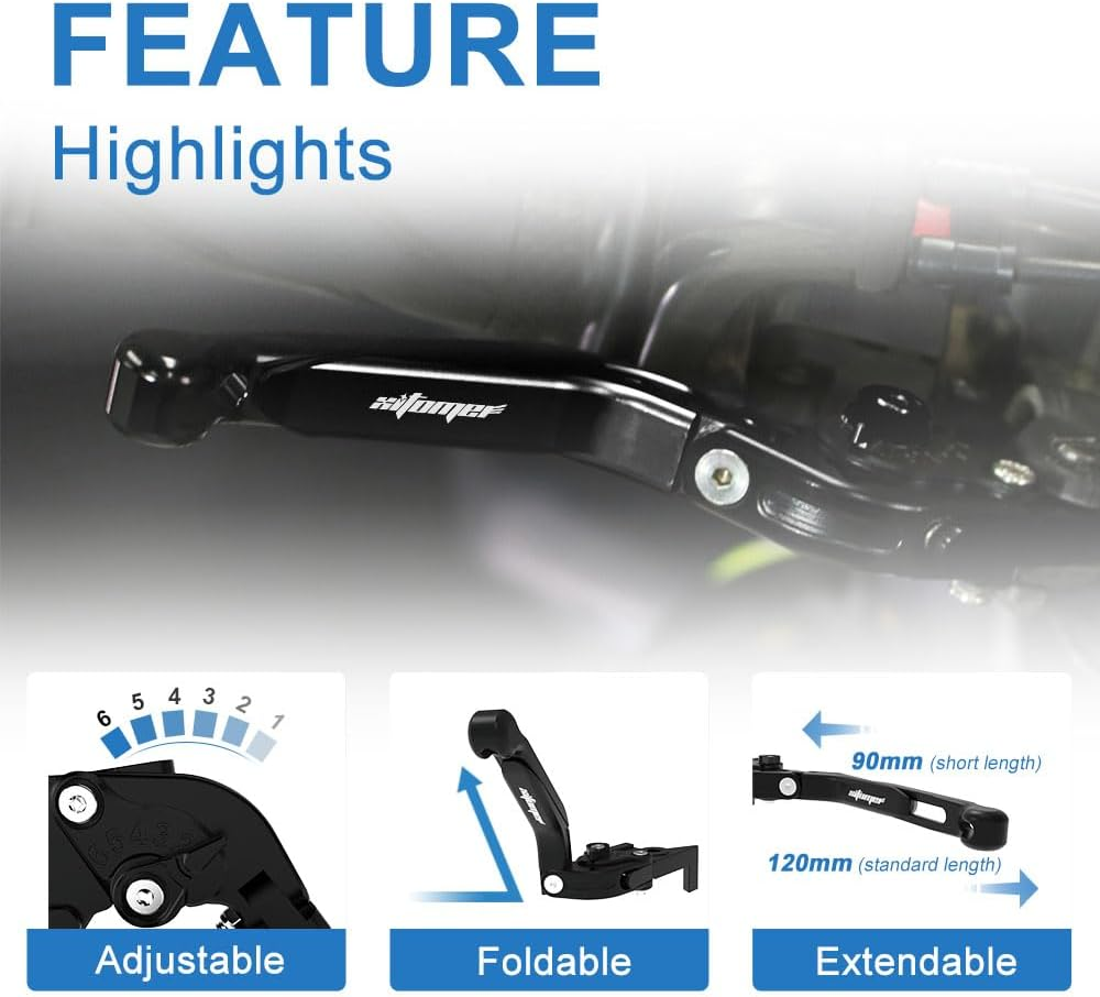 Xitomer Extendable Foldable Motorcycle Brake Clutch Levers, Fit for Sportster Nightster 2023 2022 /Sportster Pan America RA1250, Motorcycle Adjustable Handle Levers (Black) image number 6