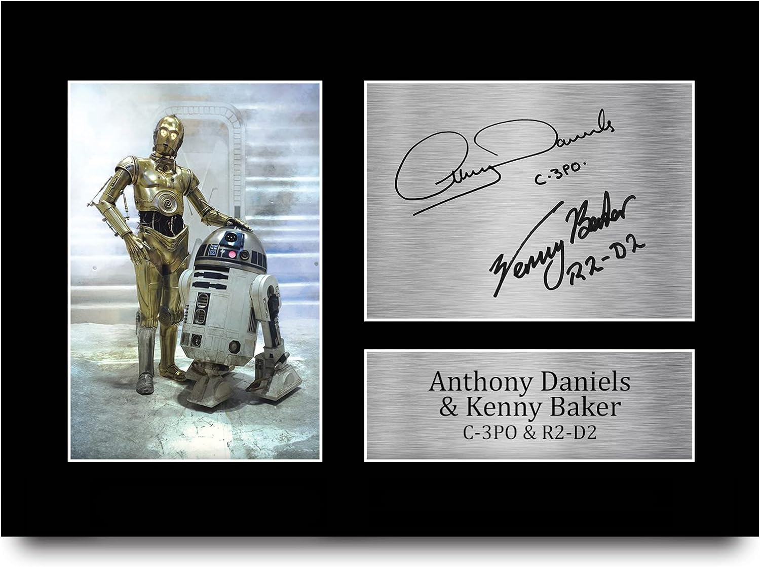 HWC Trading FR A3 Anthony Daniels & Kenny Baker Star Wars R2D2 & C3PO Gifts Printed Signed Autograph Presentation Display for Movie Memorabilia Fans - A3 Framed