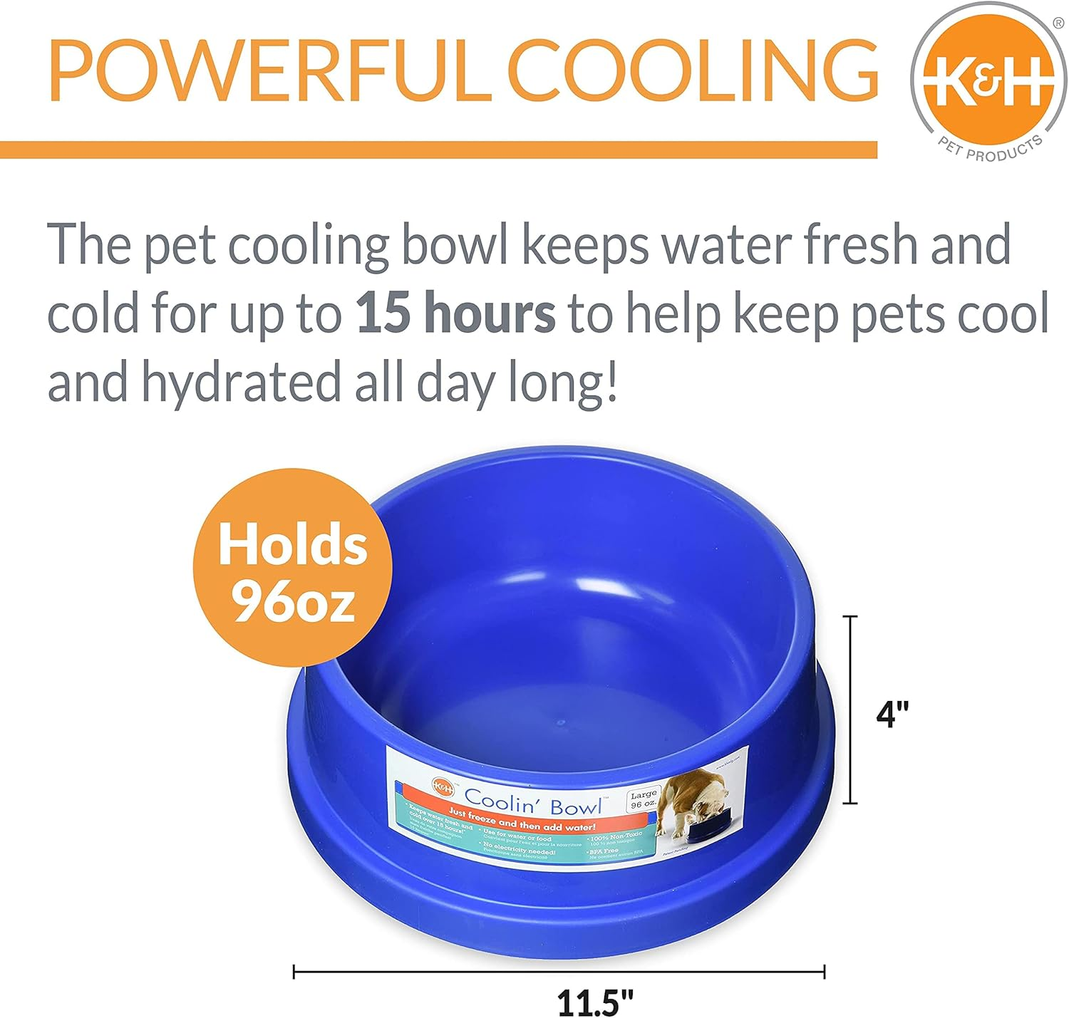 K&H Pet Products Coolin' Pet Bowl Cooling Dog Bowl Pet Water Dish for Large Medium Small Breed Dogs & Cats, Indoor/Outdoor Insulated Ice Cold Dog Bowl - Cooler Blue 96 Ounces image number 2