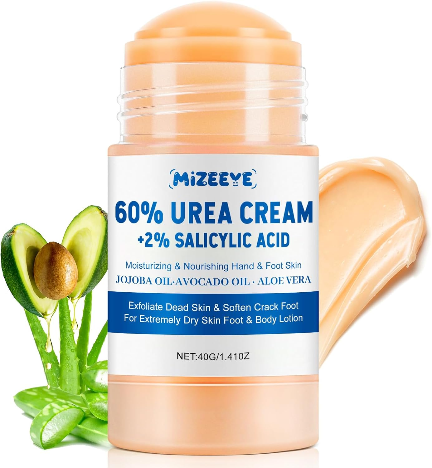 60% Urea Cream Stick with 2% Salicylic Acid, Soften Cracked Skin & Exfoliating, Deep Moisturizing & Repairing Foot Cream for Feet & Heels, Heel Balm with Jojoba Oil, Avocado Oil, 40G image number 2