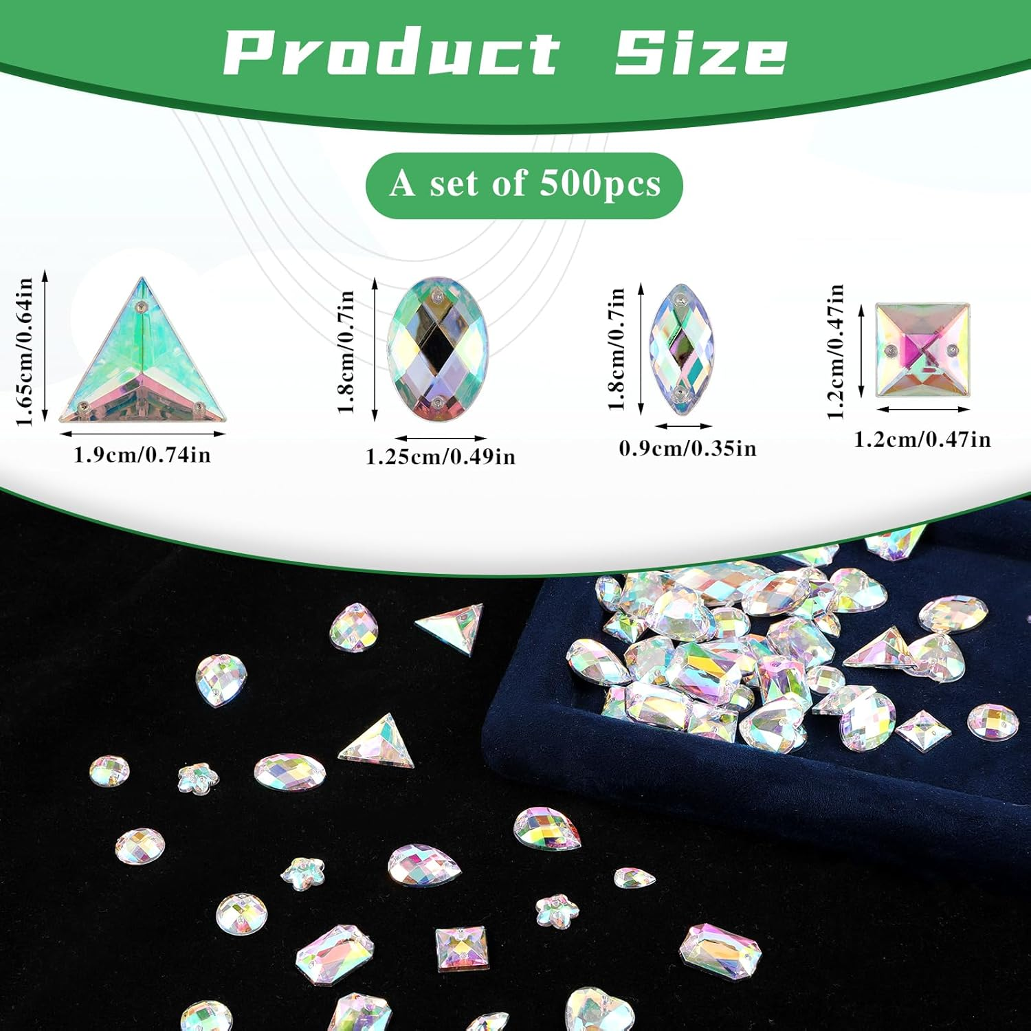500 PCS AB Rhinestones Sew on Rhinestone Sewing Gems Acrylic Sewing Crystal Shapes Large Rhinestone with Sewing Holes Clear Rhinestones Crystal Gems for Jewelry Clothes Shoes Bag (Crystal AB) image number 6