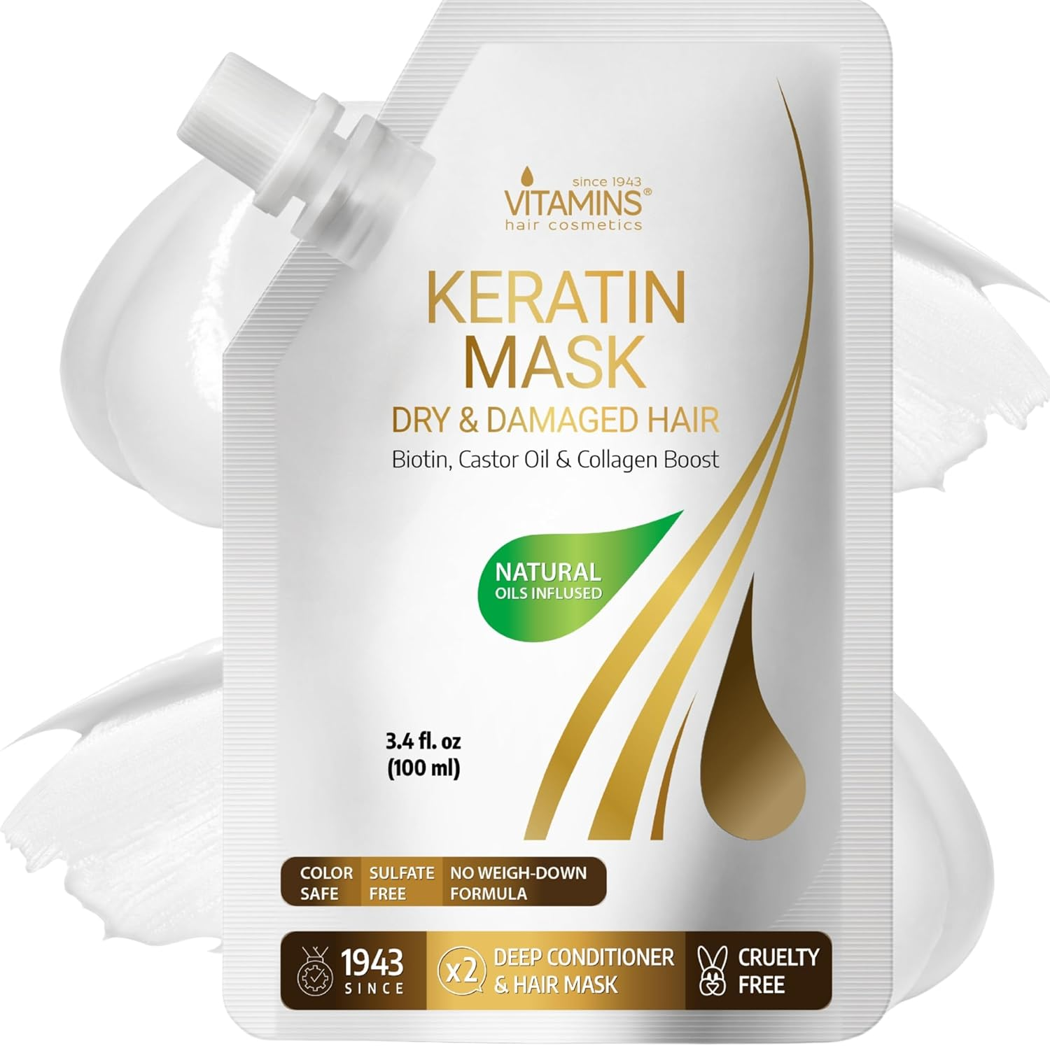 Vitamins Hair Mask Keratin Hair Treatment - Biotin, Castor Oil, Collagen Protein & Coconut Oil Deep Conditioner for Damaged Thin Dry Damaged Hair (Travel Size) image number 1