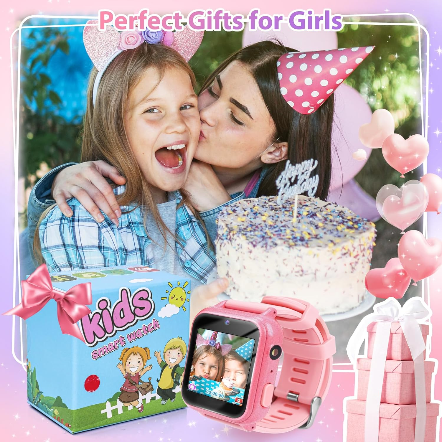 Girls Toys Age 5 6 7 8 9: Kids Smart Watch Girls Gifts Age 6-8-9-12 Kids Digital Watch Birthday Presents for 5-13 Year Old Girl Teen Gifts Fitness Tracker Watch HD Touchscreen 16 Features 24 Games image number 1