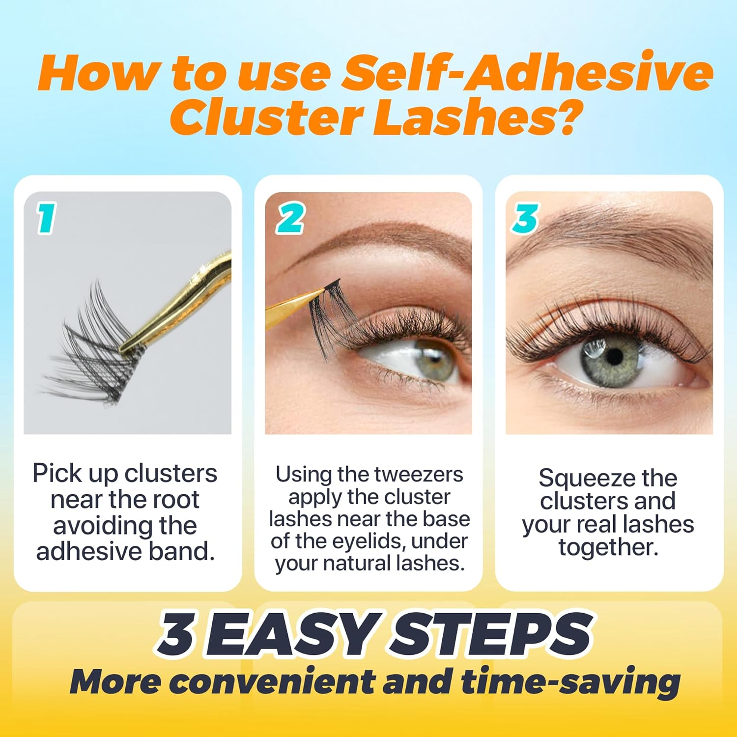 KLINQE Cluster Press on Lashes with Tweezer | DIY Self Adhesive Eyelashes No Sticky Residue | Quick and Easy to Apply No Glue Lashes for a Strong Hold | Reusable - Mix and Match! (Twilight Radiance) image number 2