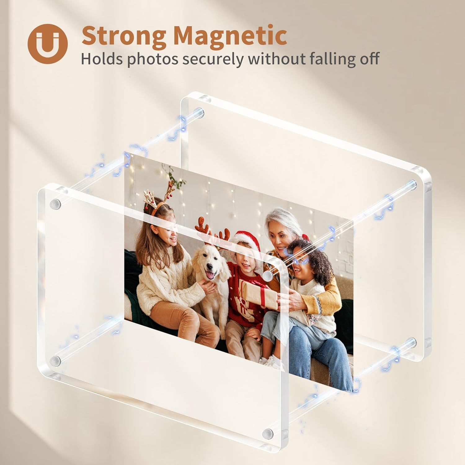 2 Pack Acrylic Clear Picture Frames with Stand, Magnetic Photo Frames for Tabletop Display Horizontally or Vertically, Acrylic Floating Frame for Home Office (Clear, 8X10 Inch) image number 4