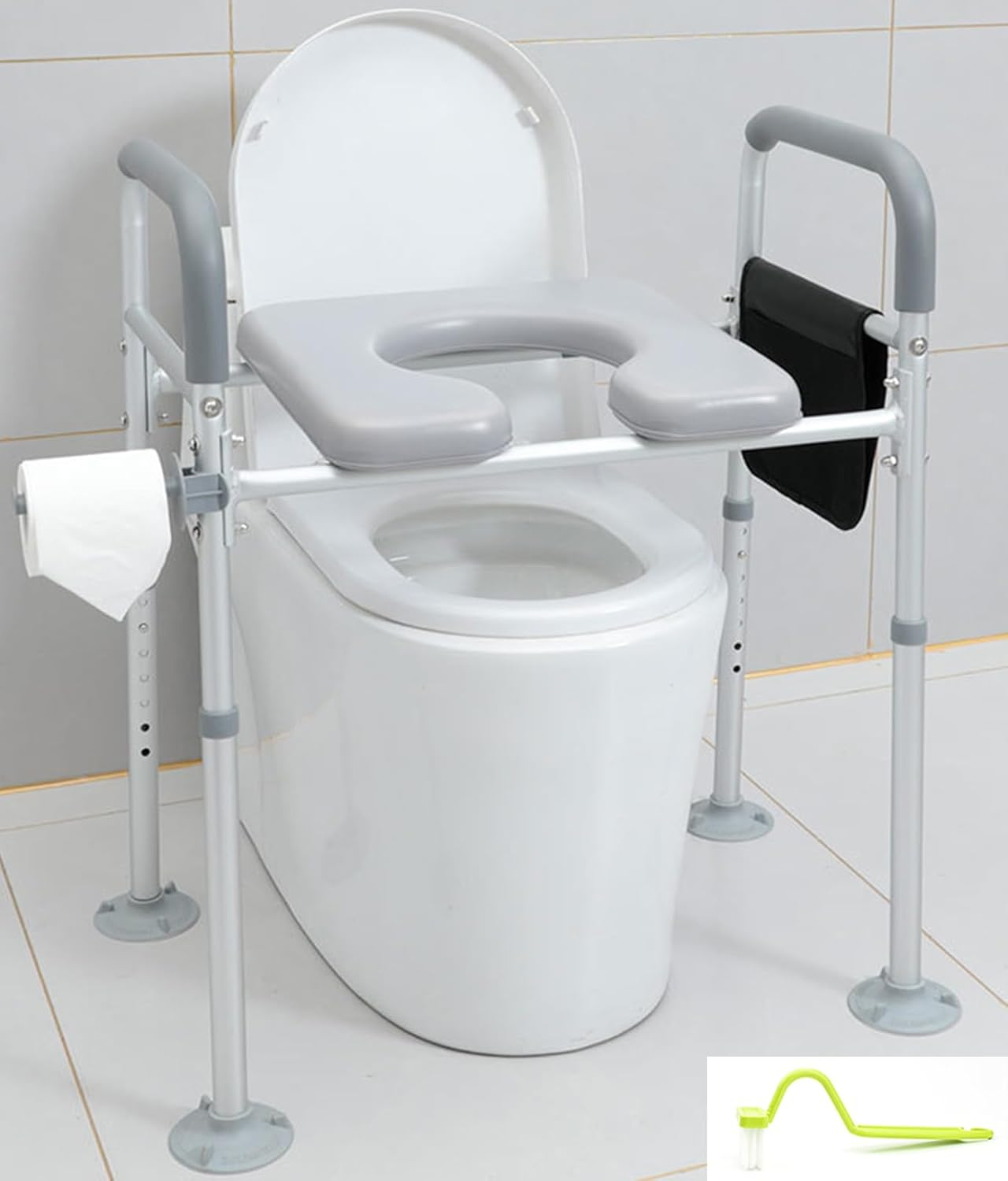 Raised Toilet Seat with Handles,Toilet Lift Grab Bar, Width and Height Adjustable Raised Toilet Seat, up to 330Lbs, with Armrests and Wider Seat, Standard Seat Risers for Seniors, Pregnant Individuals, and the Handicapped, Fits Any Commode image number 4