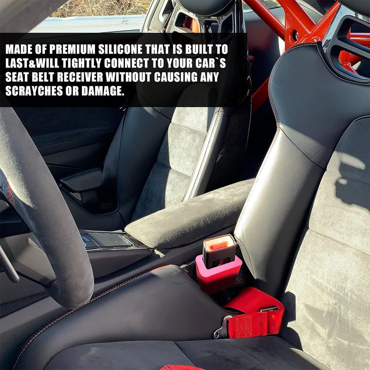 AIMALL 3 PCS Silicone Car Seat Belt Holder, Universal Slot Bracket Retainer for Enhanced Comfort and Safety, Red, 1.89X1.77 Inches image number 2