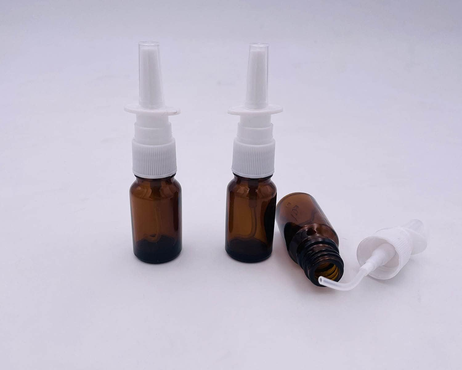 3PCS 5ML Empty Refillable Amber Glass Nasal Spray Bottle Pump Sprayers Cleanser Container for Medical Dispensing Wash