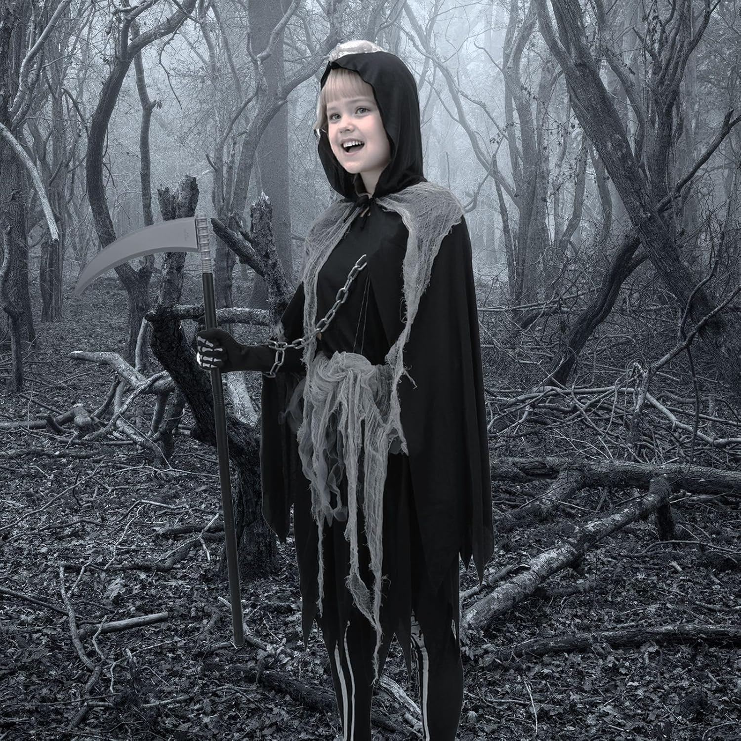 Girl Grim Reaper Costume Scary Cosplay Halloween Robe Creepy Spooky Dress Roleplay Angel Dark Outfit image number 1