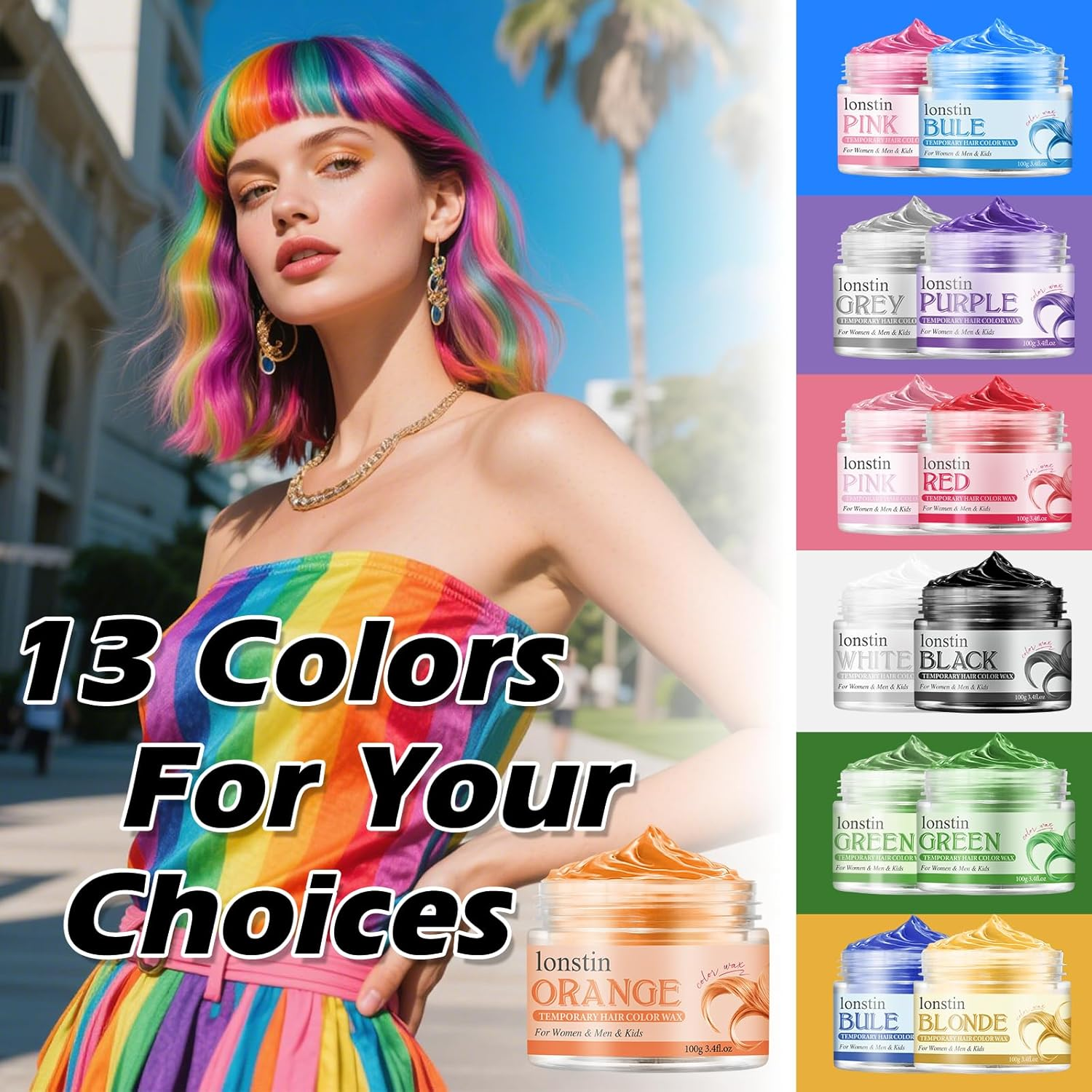 Lonstin Orange Hair Wax 100G Temporary Hair Color for Kids Adults Washable Non Sticky Hair Styling Mud for Parties Cosplay Halloween and Daily Hair Looks image number 4