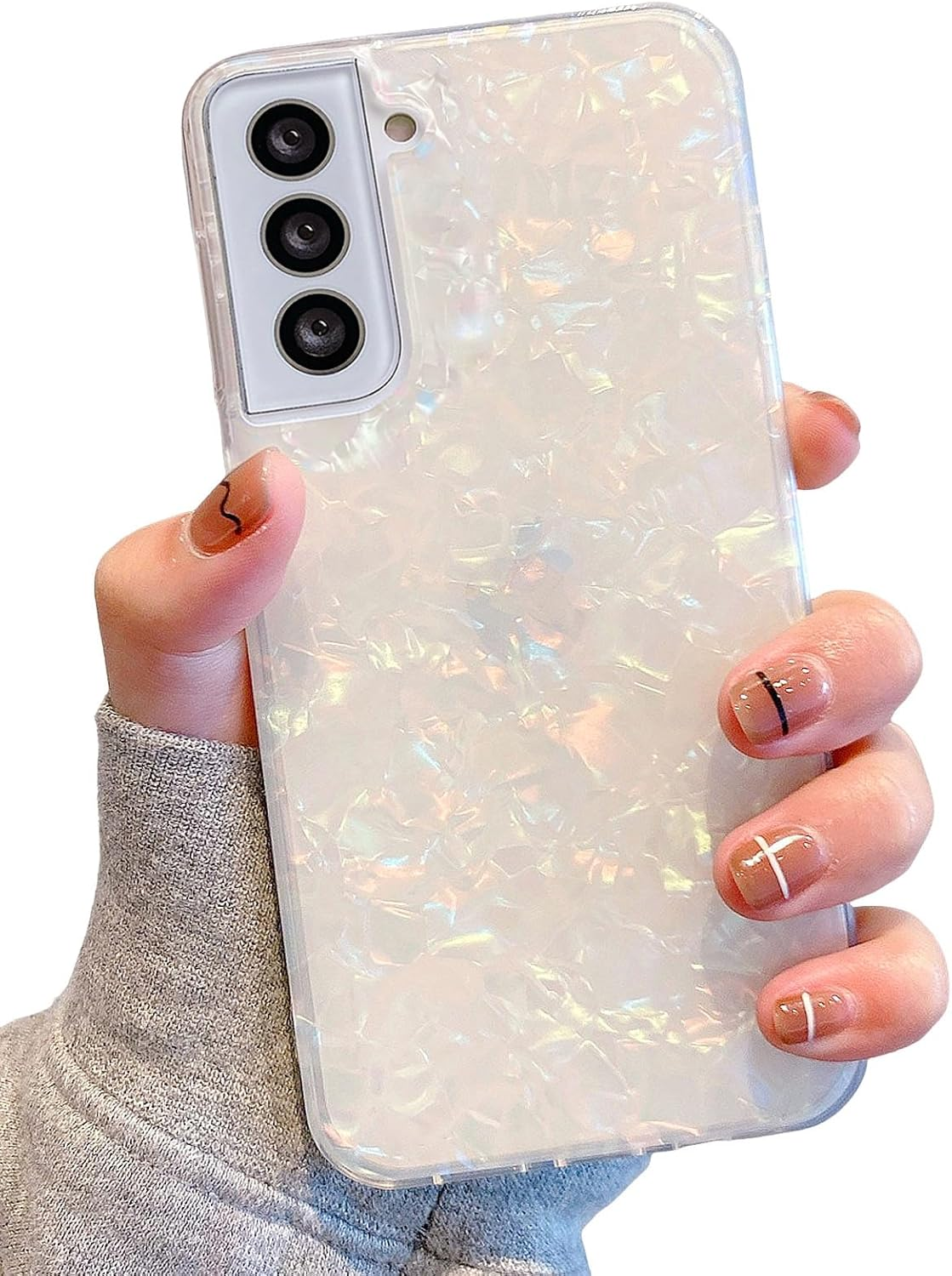 J.West Galaxy S22 Case 5G 6.1-Inch, Luxury Sparkle Glitter Translucent Clear Colorful Opal Pearly Thinfoil Design Shiny Print Soft Silicone Cover for Women Girls Slim TPU Protective Phone Case