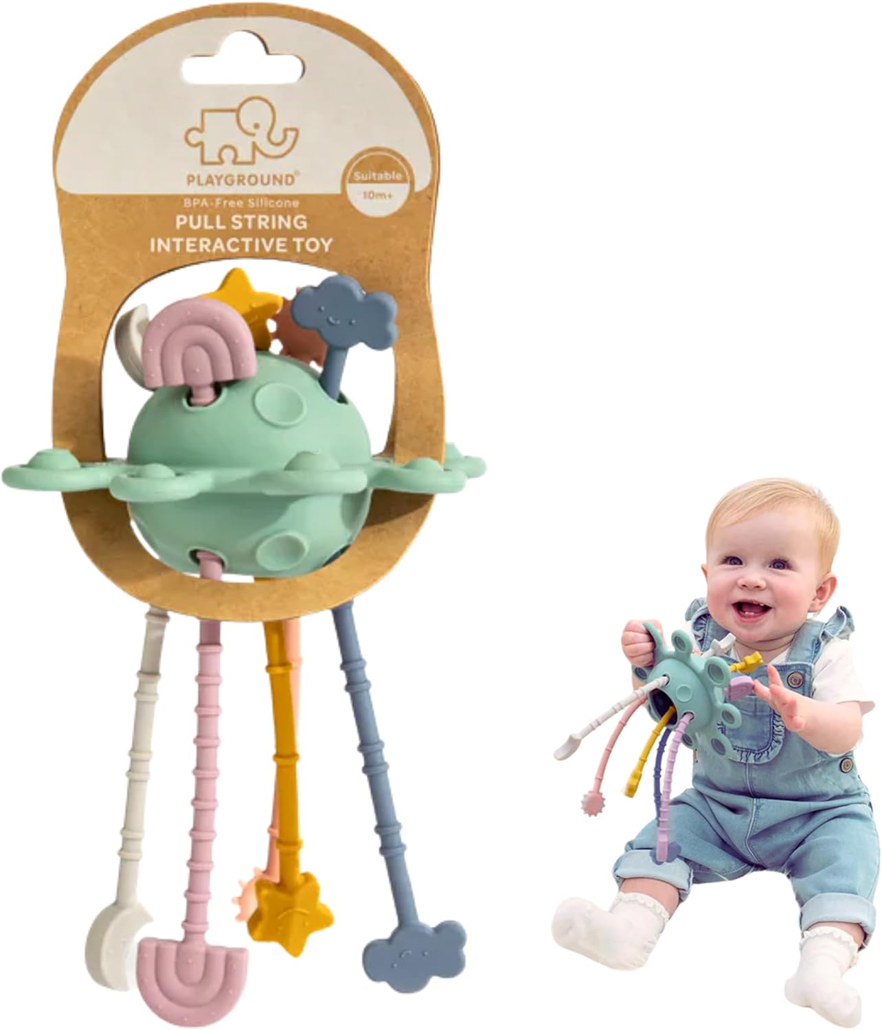 Playground Montessori Toys for Babies, Colorful Pull String Interactive Toy, Travel Toys for Babies, Sensory Toys for Toddlers, Fine Motor Skills Kids Toys Gifts, Silicone BPA Free image number 2