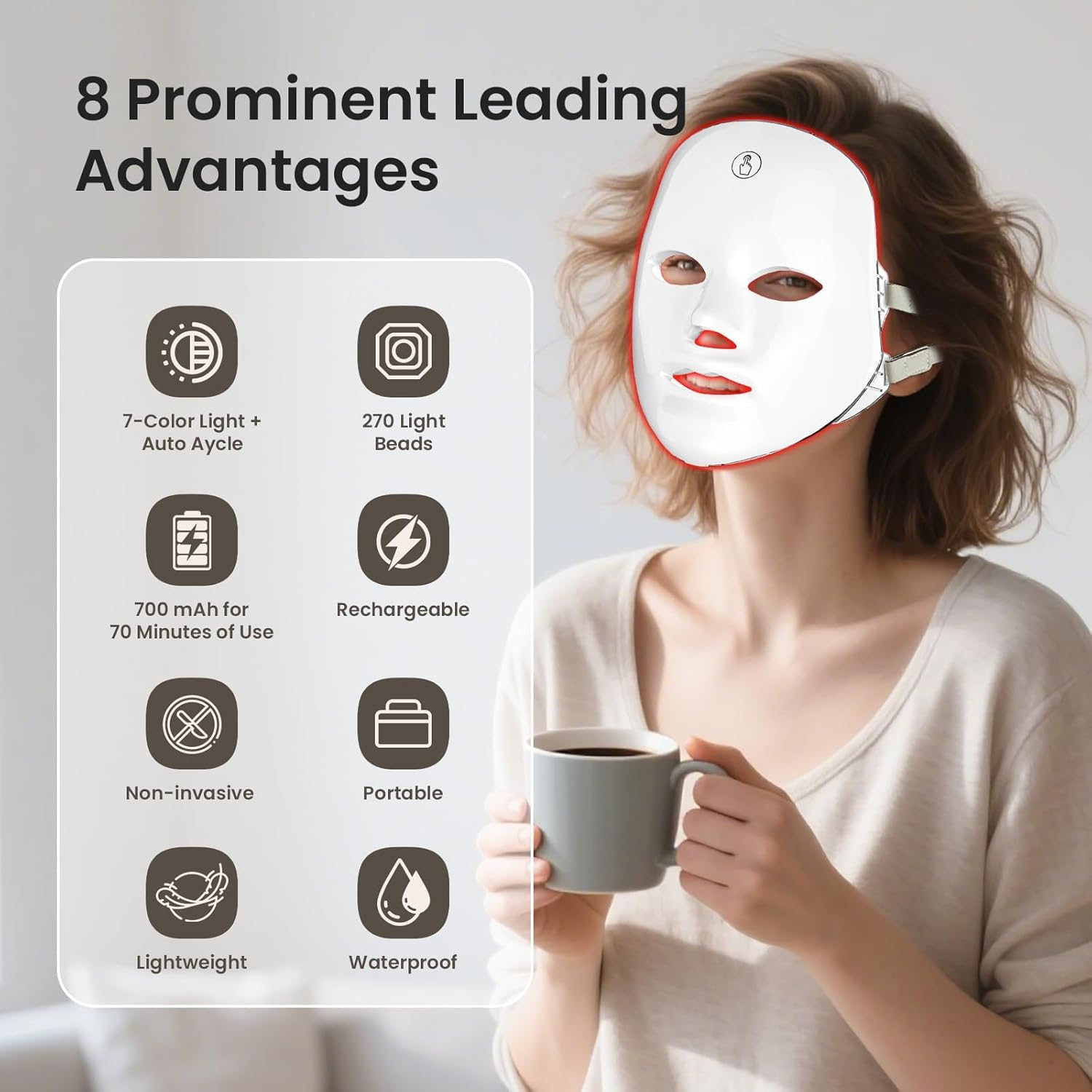 Red Light Therapy Face Mask - Cordless Rechargeable LED Mask, 7 Color LED Face Mask Light Therapy for Collagen Boost, Anti-Aging & Acne Treatment, At-Home Facial Device for Glowing Skin. image number 4