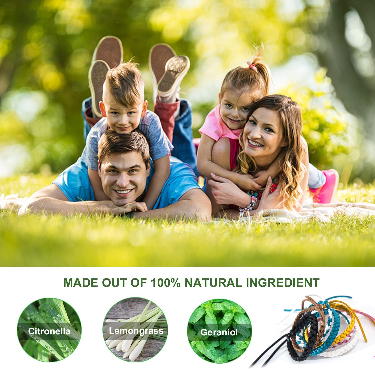 Mosquito Repellent Bracelets, Individually Wrapped PU Leather Insect & Bug Repellent Wrist Bands for Kids & Adults Outdoor Camping Fishing Traveling