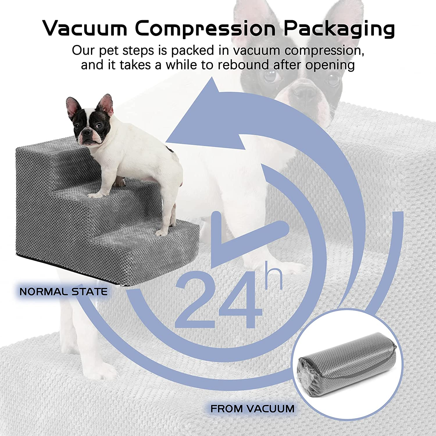 Portable Dog Stairs, Pet Stairs 3-Step Anti-Slip Rubber Bottom High-Quality Memory Foam Dog Steps with Removable Washable Cover for Smaller & Elder Pets, Sturdy Steps for Dogs image number 5