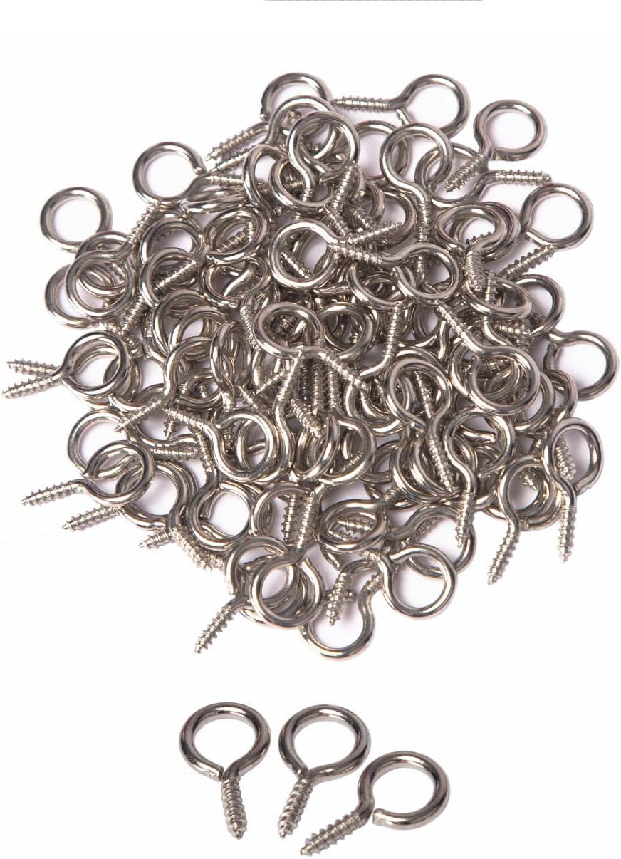 Mariyandh 100PCS 1.1 Inches Silver Eye Hooks Screw Metal Eye Hooks Small Eyelet Screws(5#,100Pcs) image number 3