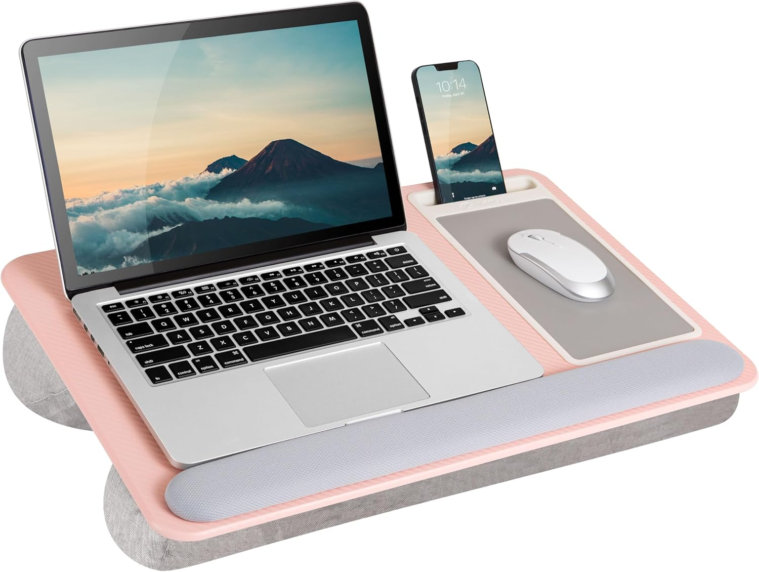 LAPGEAR Home Office Pro Lap Desk with Wrist Rest, Mouse Pad, and Phone Holder - Pink - Fits up to 15.6 Inch Laptops - Style No. 91604 image number 1