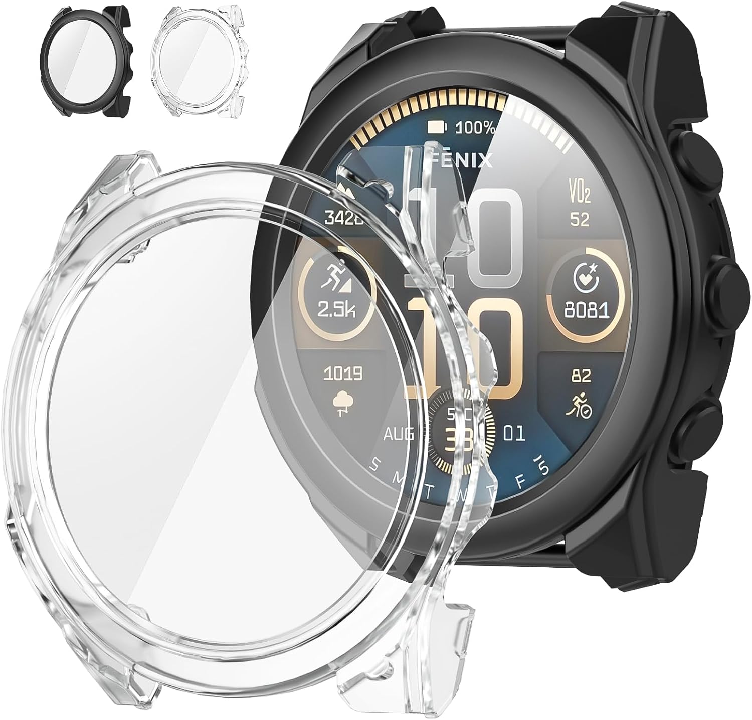 Diruite Pack of 2 Protective Case for Garmin Fenix 8 51 Mm Scratch-Resistant HD Tempered Glass PC Tight Fit Protective Case for Garmin Fenix 8 51 Mm Cover image number 4