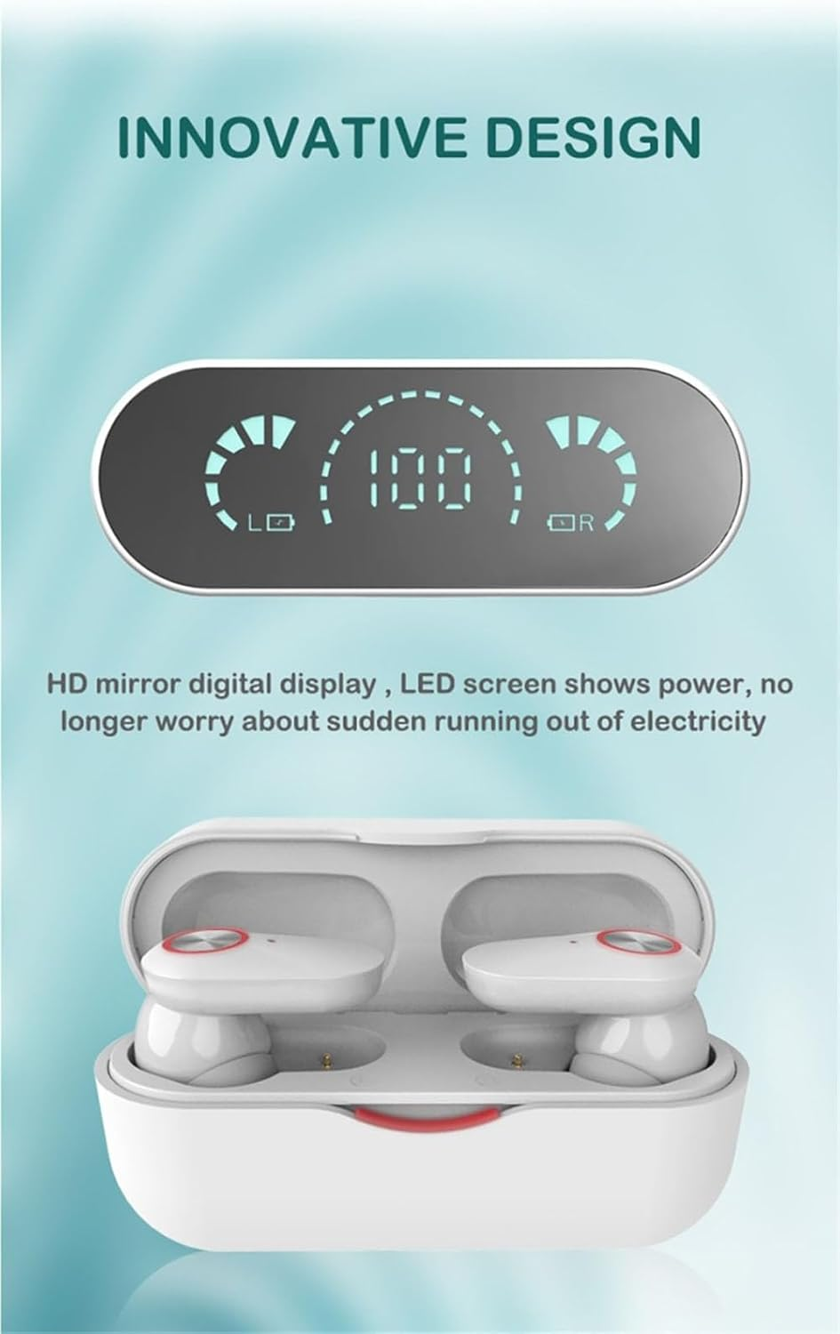 ELLENNE Modern Futuristic LCD Headsets Bluetooth YD06 Black White Gaming Wireless TWS Dual Channel (Black) image number 6