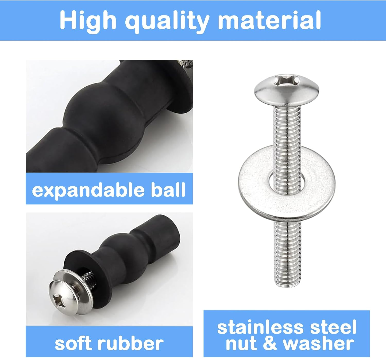 Toilet Seat Screws, Stainless Steel & Rubber, WC Hinge Repair and Replacement, Ideal for Bathroom Utility & WC Room, 4Pcs image number 1