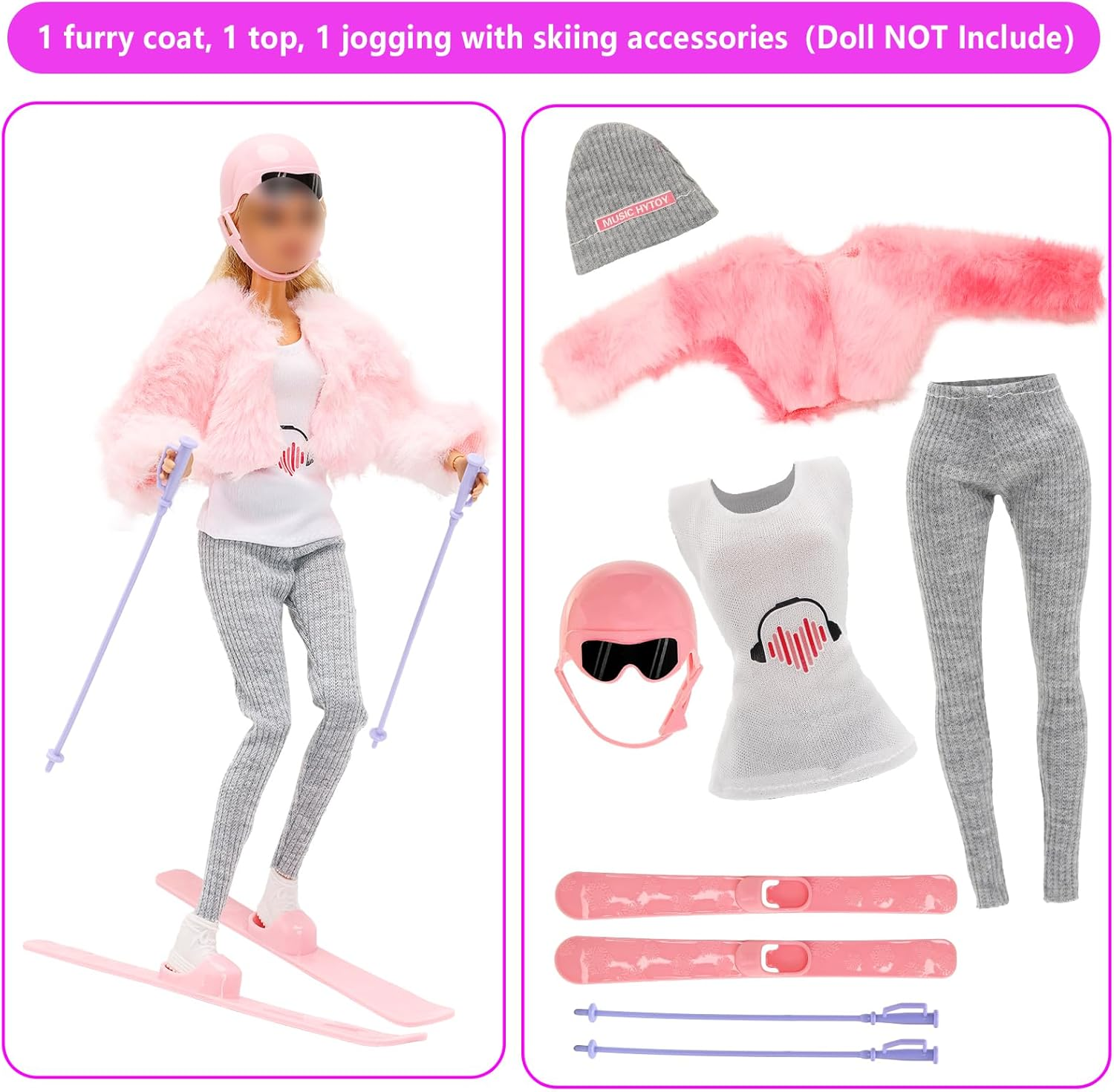 Barwa 13 Pcs Doll Winter Clothes and Accessories - 3 Set Doll Winter Coat Clothes, 2 Pairs of Shoes and 8 Pcs Skiing Accessories for 11.5 Inch Girl Doll Winter Playset image number 4