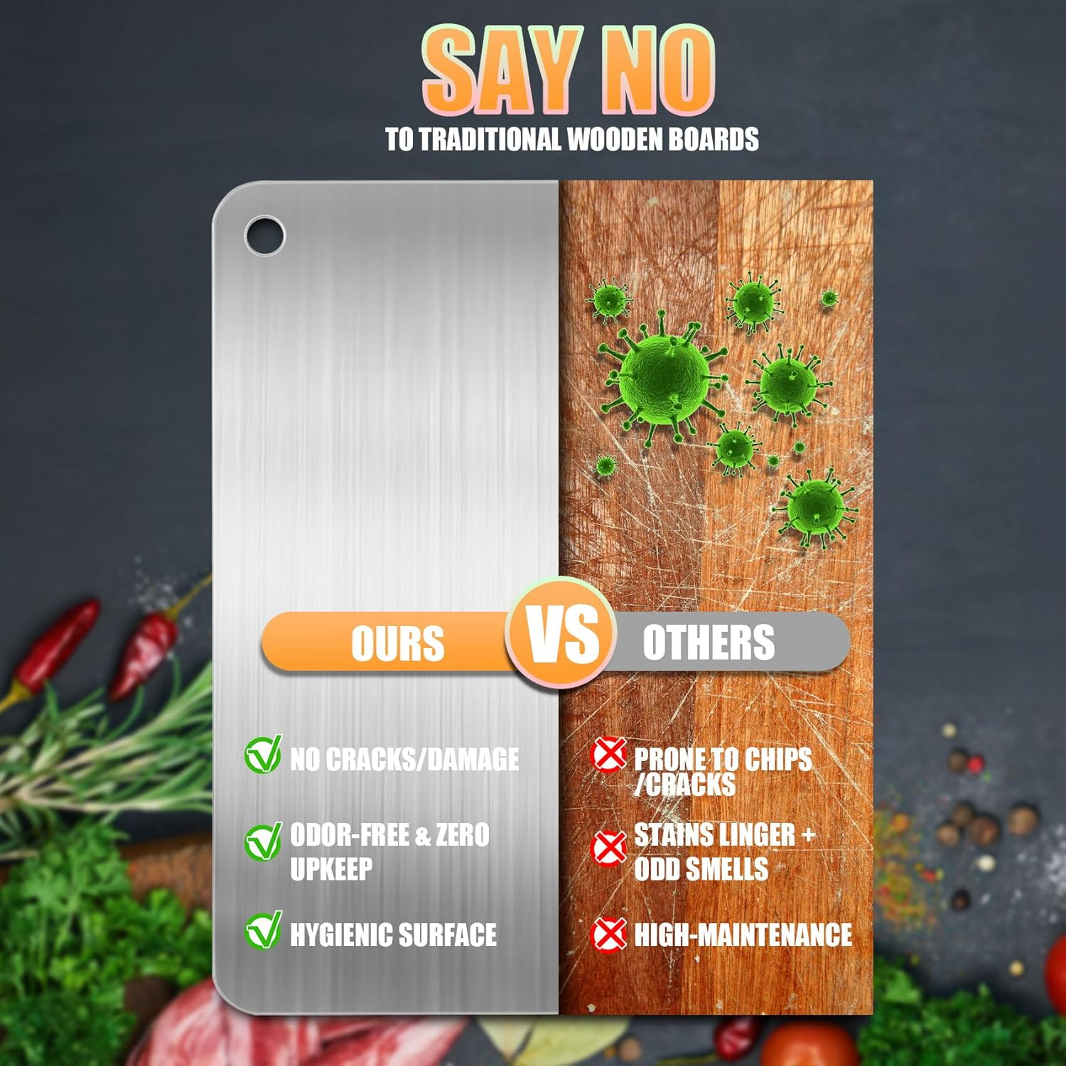 Hcskoss 4 PCS Stainless Steel Chopping Board Set,Cutting Boards for Kitchen,Double Sided Thickened Cutting Board,Chopping Board Set for Kitchen Home Cooking Outdoor