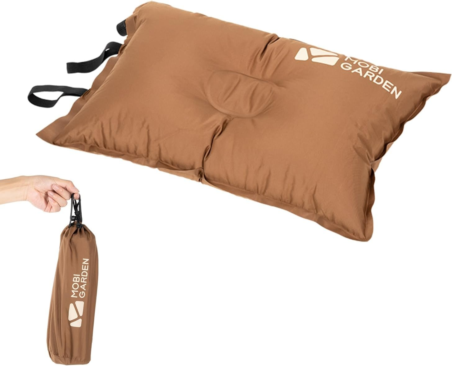 MOBI GARDEN Camping Inflatable Pillow, Automatic Ultralight Sponge, Comfortable Outdoor Travel Sleeping Pillow (Brown)