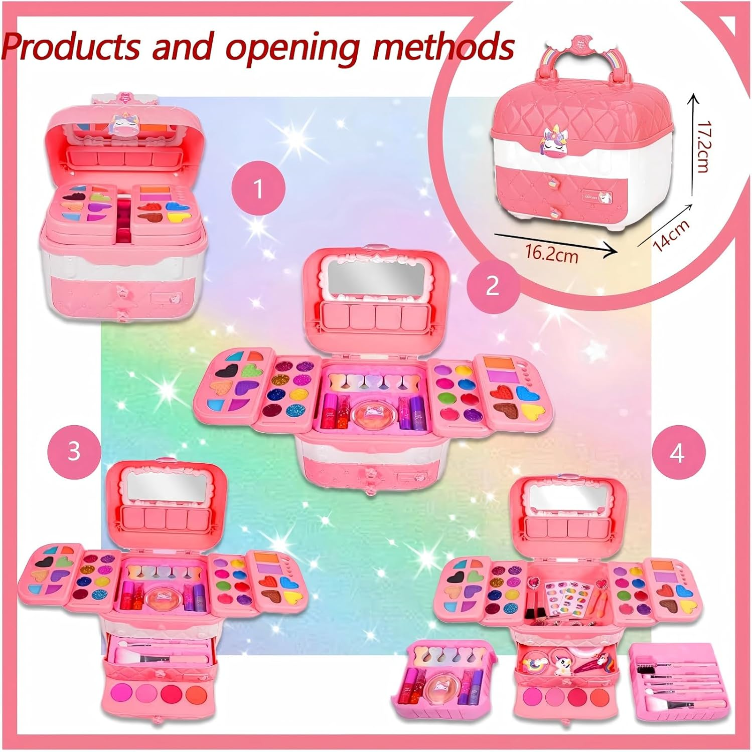 Girls Makeup Kit for Kids, 72 Pcs Washable Real Cosmetic & Pink Travel Cosmetic Case, Non-Toxic Make up Set Toys Toddler Makeup Kit, Princess Dress up Kit Christmas & Birthday Gift for 3-12 Age Girl - Pink image number 5