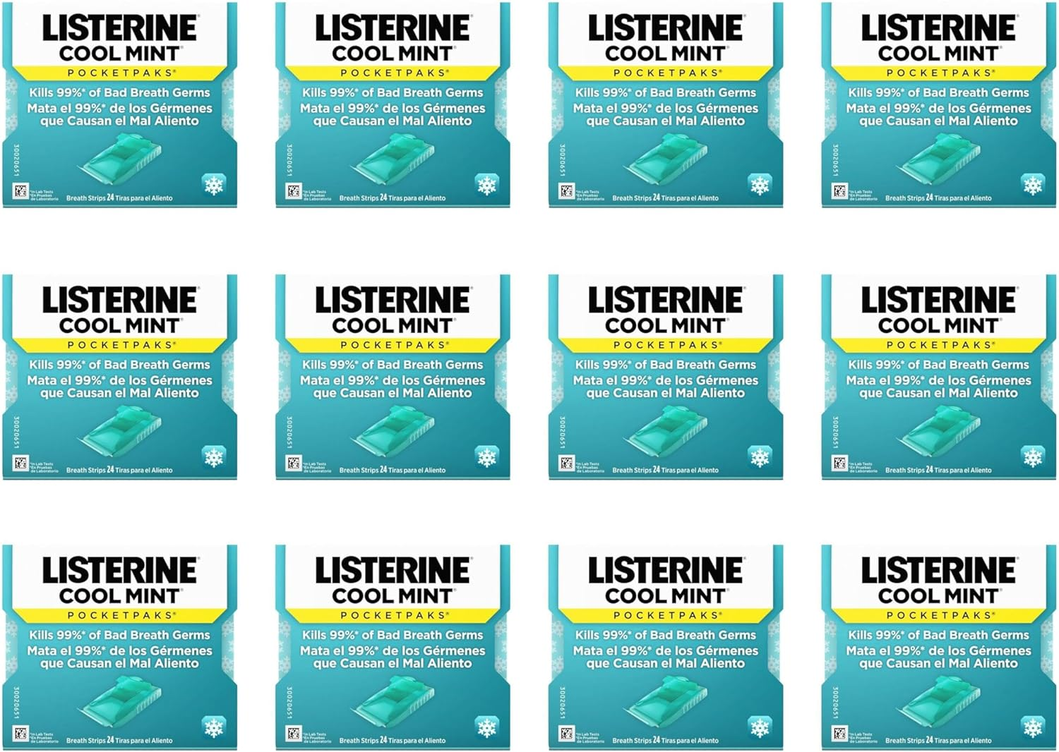 Listerine Cool Mint Pocketpaks Breath Strips, 24-Strip Pack (Pack of 12) image number 1