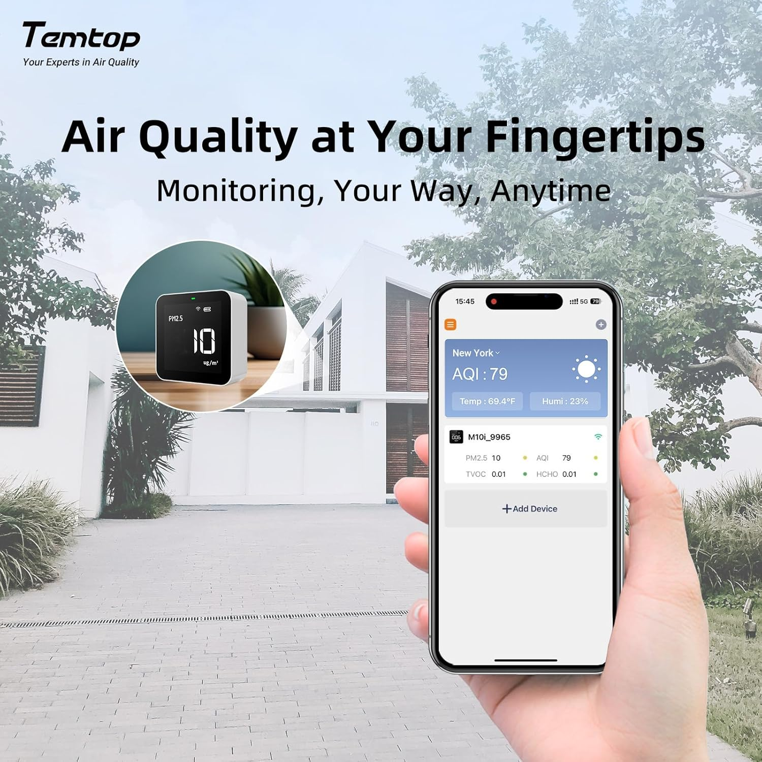 Temtop Smart Air Quality Monitor Indoor Home Air Testing for AQI, PM2.5, Formaldehyde and Vocs with Wifi Connection and Remote Monitoring via App,M10I image number 2