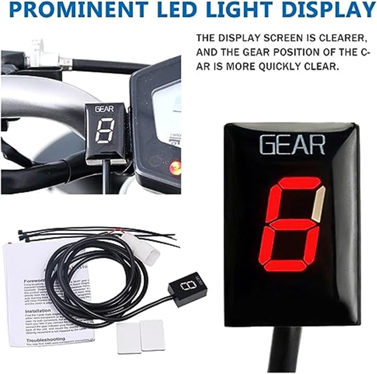 Motorcycle Accessories Gear Indicator, for VN900 VN 900 2006 2007-2010 Light 1-6 Gear Display Speed Indicator Meter Motorcycle Gear Indicator(Black Red) image number 6