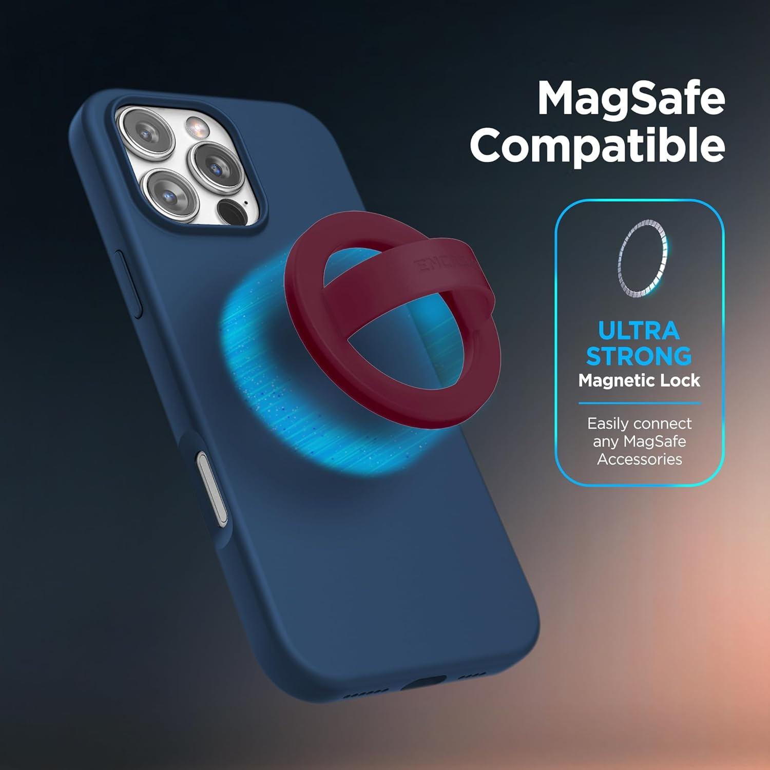 Encased Magnetic Phone Grip Holder (Compatible with Magsafe) Thin Silicone Finger Loop Ring for Iphone (Burgundy) image number 5