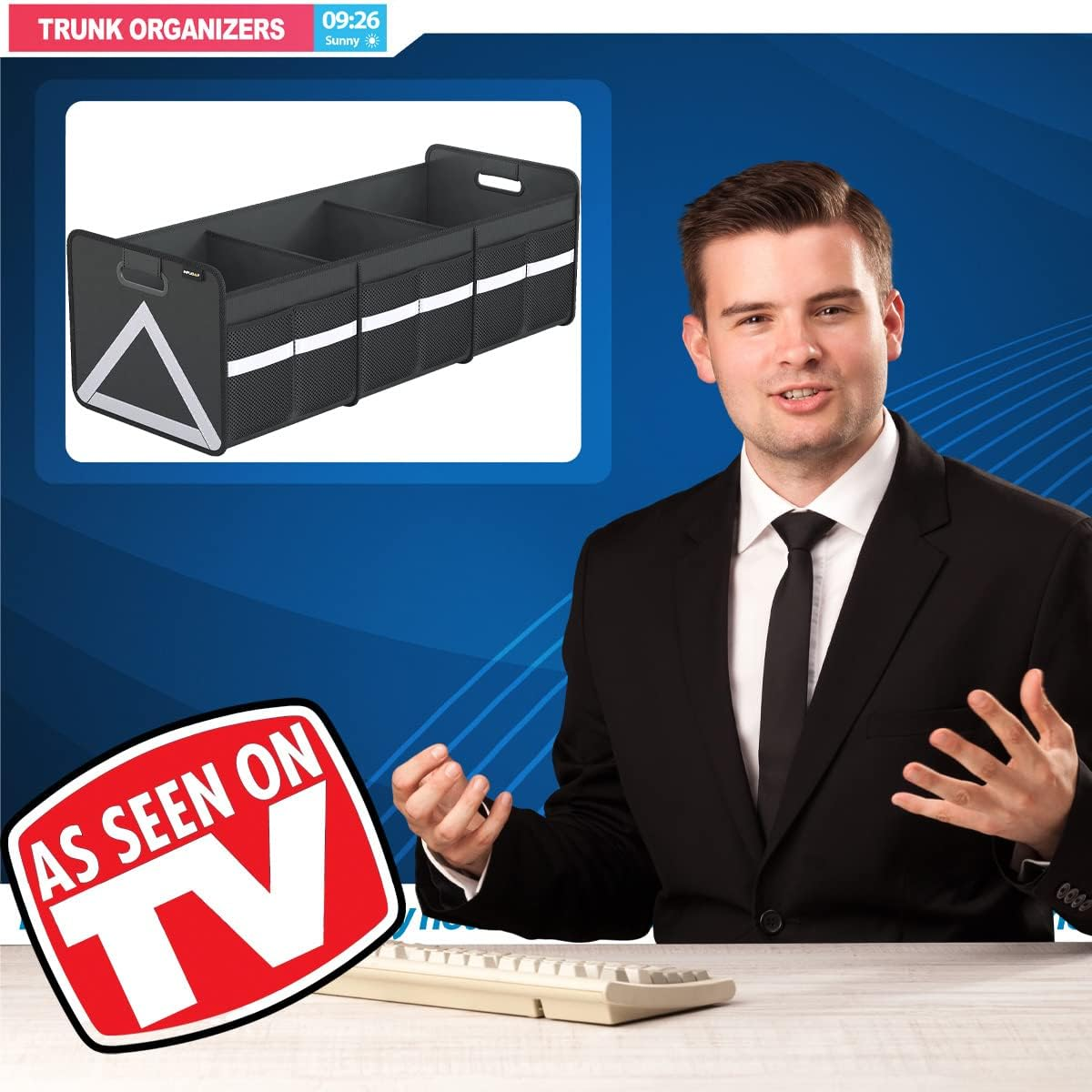 Foldable Trunk Organizer with Multi Pockets, Heavy Duty Collapsible Trunk Storage Organizer with Reflective Stripe for Car, SUV, Minivan image number 4