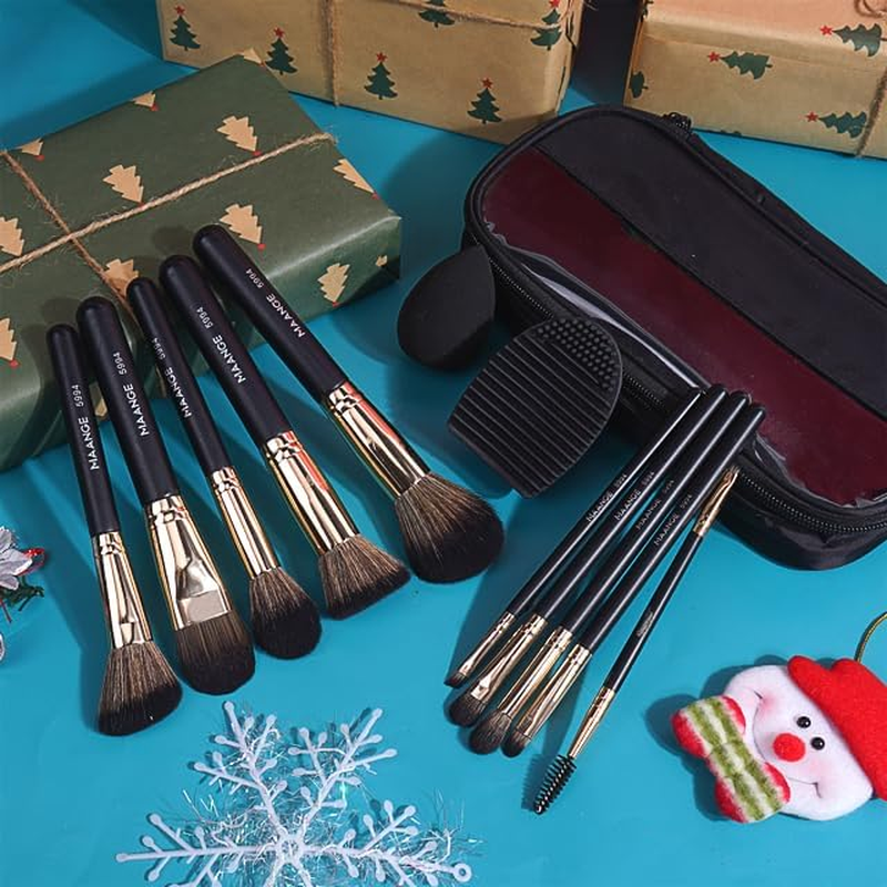 Makeup Brushes,Maange 10 Pcs Travel Professional Makeup Brushes Set with Case,Foundation Kabuki Blush Eyeshadow Make up Brush with Makeup Sponge and Brush Cleaner(Blackgold) image number 3