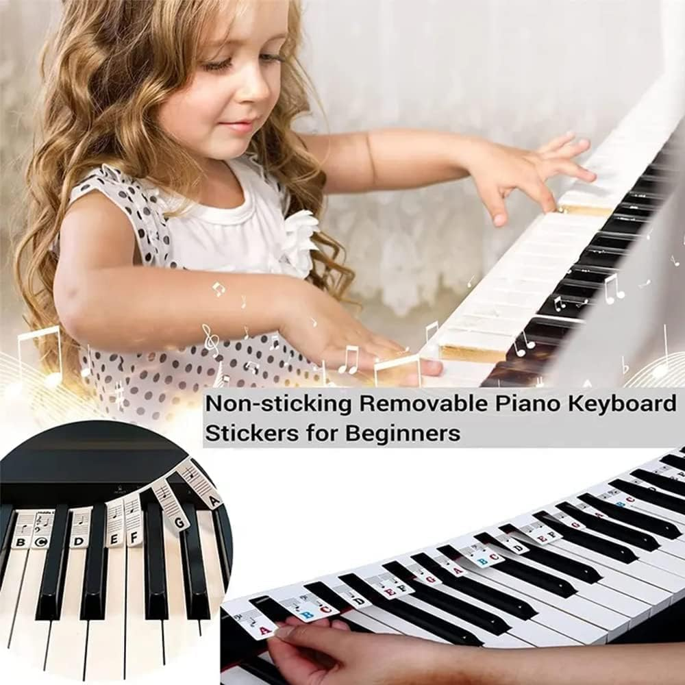 MMSZHL 2 Pcs Piano Keyboard Stickers, 61/88 Keys Full Size Silicone Piano Note Guide for Beginners, Removable & Reusable Piano Keyboard Stickers, No Glue Needed, Guide for Beginners (White) image number 4
