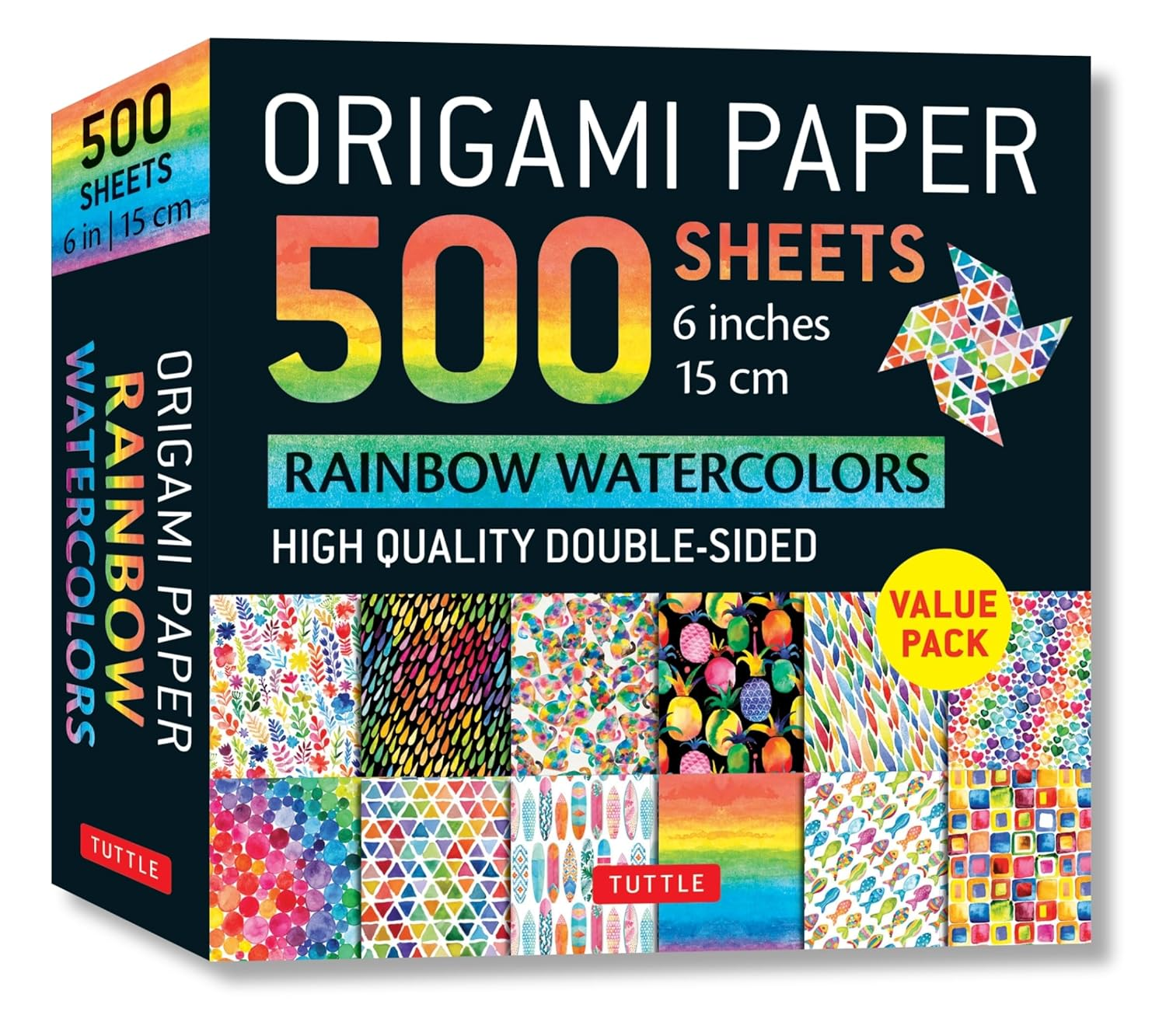 Origami Paper 500 Sheets Rainbow Watercolors 6" (15 Cm): Tuttle Origami Paper: High-Quality Double-Sided Origami Sheets Printed with 12 Different Designs (Instructions for 5 Projects Included) image number 3