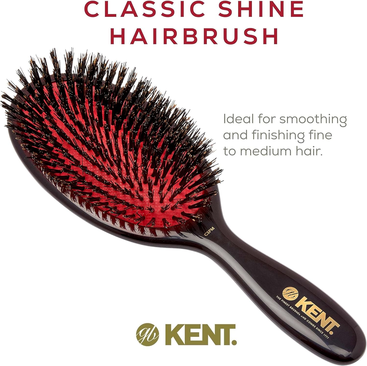 Kent Classic Shine Cushioned Bristle Hair Brush, Black, Medium image number 4