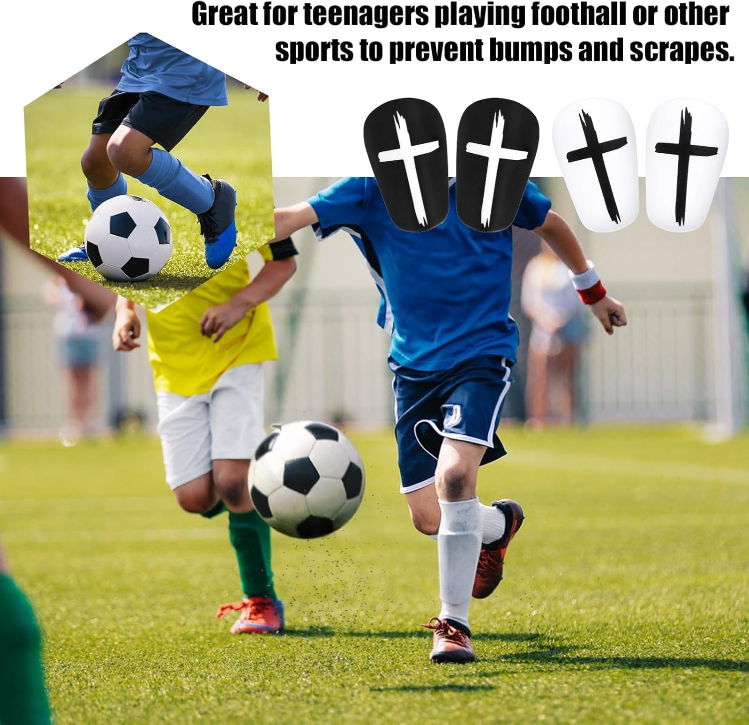 Black and White Cross Protective Soccer Shin Pads Mini Football Shin Pads, 4Pcs Black White Cross Mini Small Shin Guards,Black White Cross Protective Soccer Shin Guards image number 6