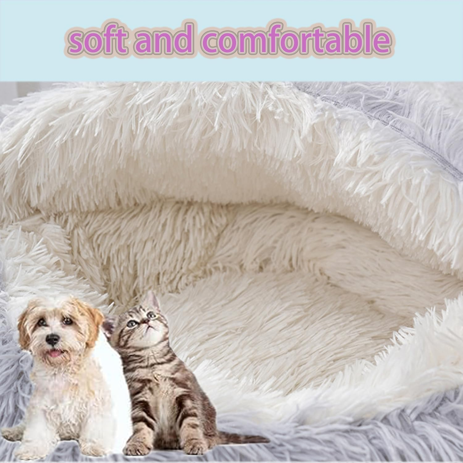 Roczential Small Dog Cave with Cover, Anti-Anxiety Calming Plush Dog Cave Bed, Cat Bed with Cover with Non-Slip Bottom for Puppies and Kittens (50Cm)