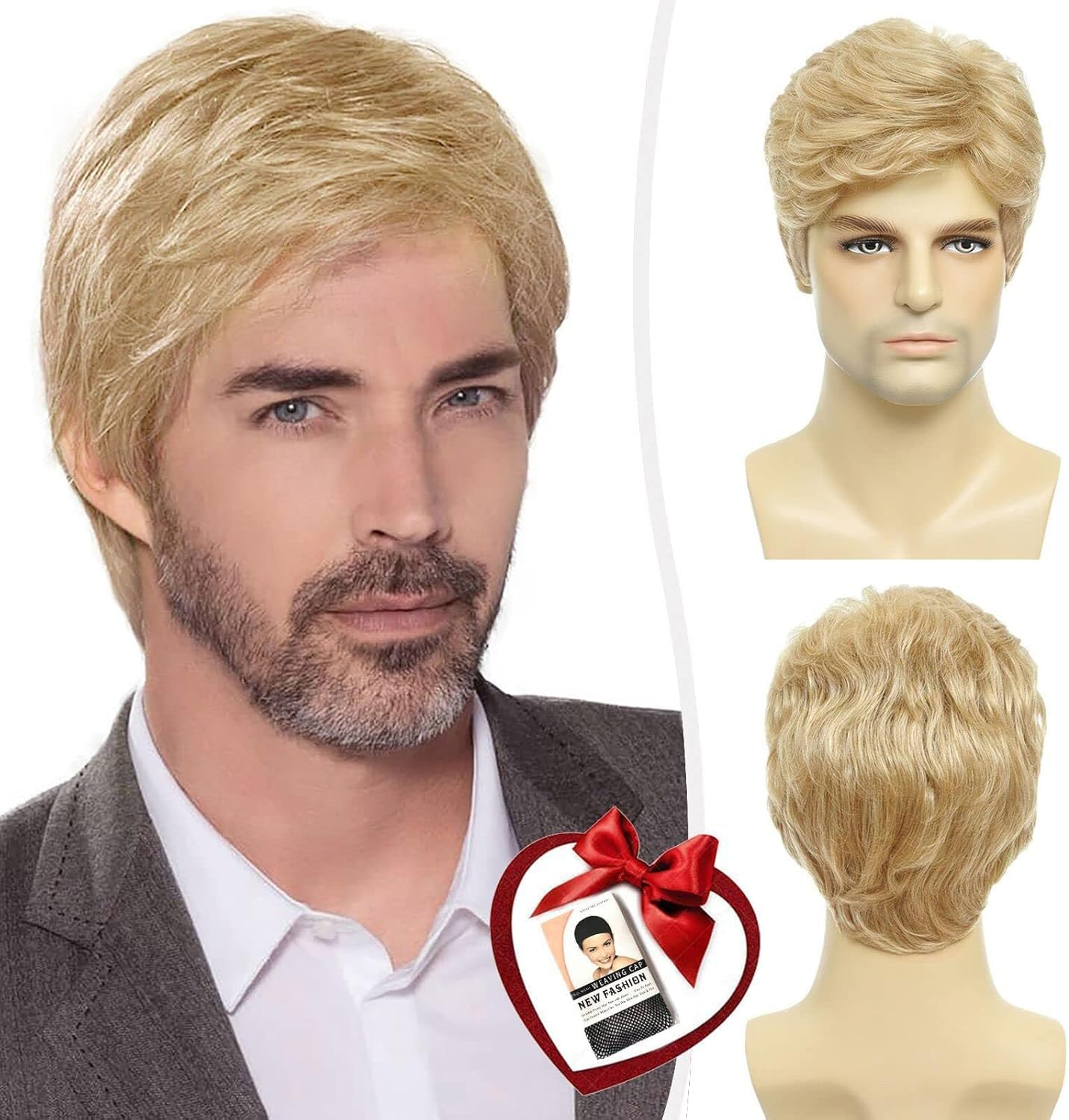 XILIYAI Mens Blonde Wig Short Straight Synthetic Blonde Hair Wigs for Male Guy Daily Wear Anime Costume Halloween Cosplay Party(Blonde)