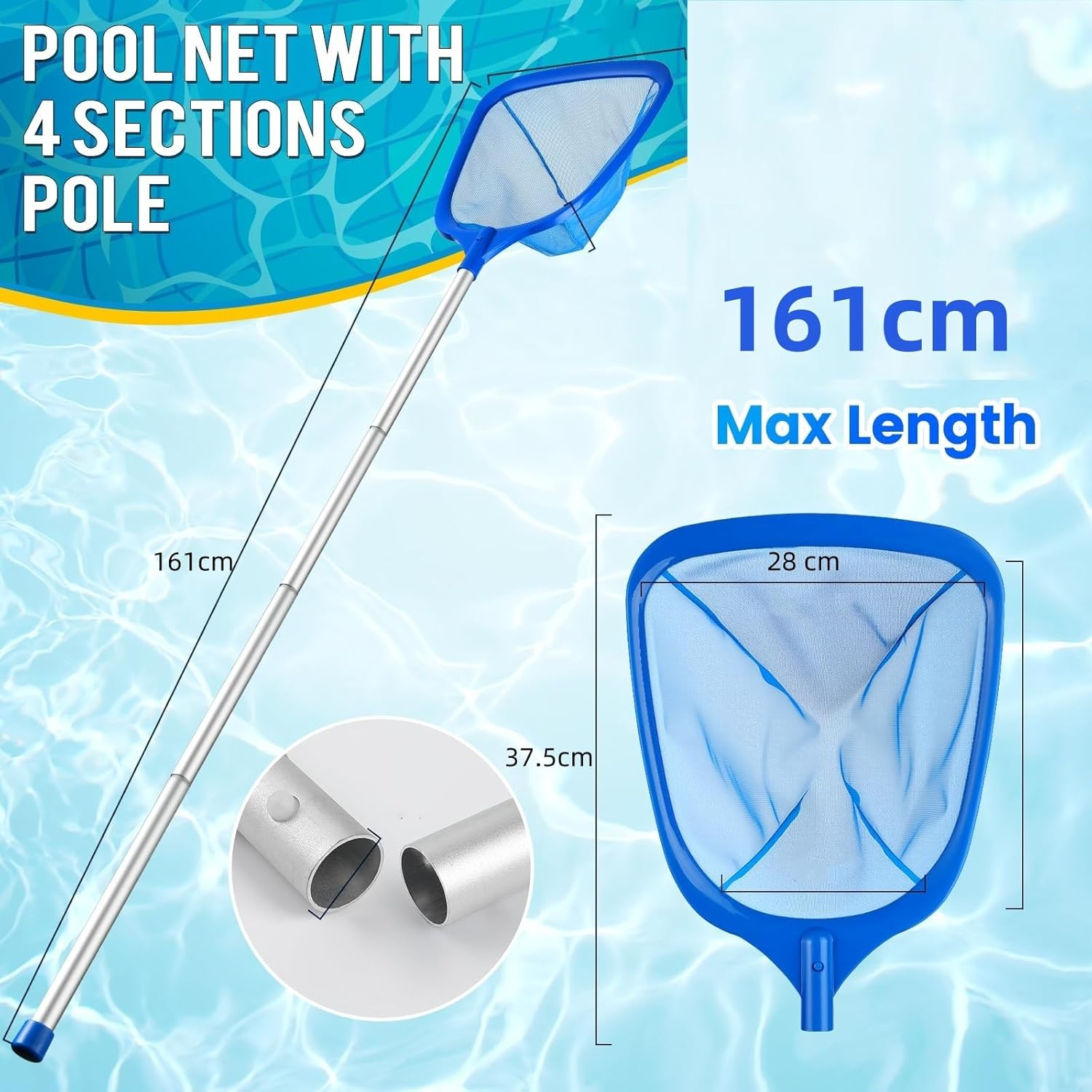 Pool Skimmer Net Deep Pool Leaf Net with Reinforced Frame Large Capacity Rake for Cleaning, Debris Pickup Removal image number 6