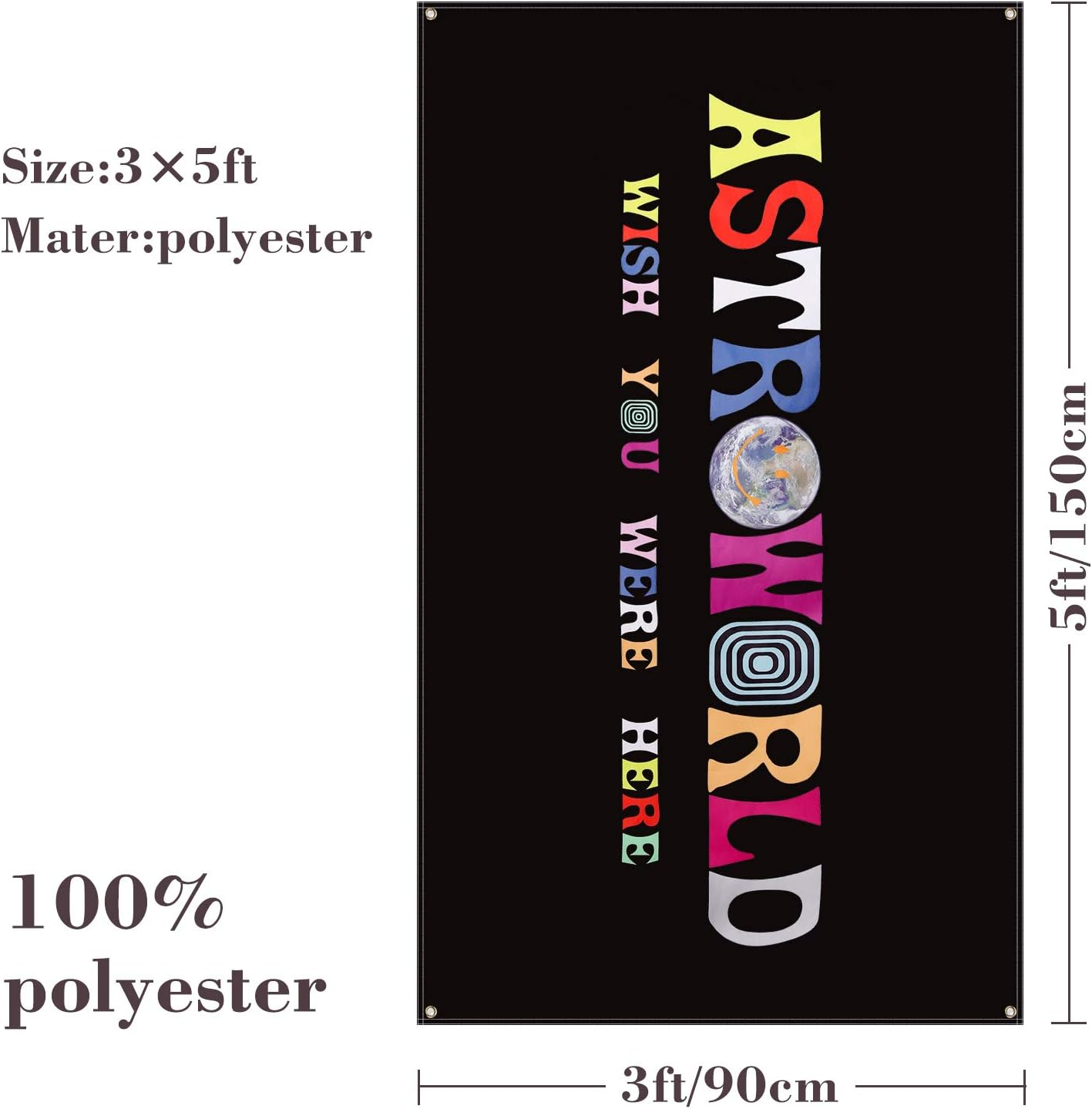 Astroworld Flag Black, 3X5 Feet Flag Banner, Man Cave Wall Flag with Brass Grommets for College Dorm Room Decor,Tailgates,Parties,Gift image number 1