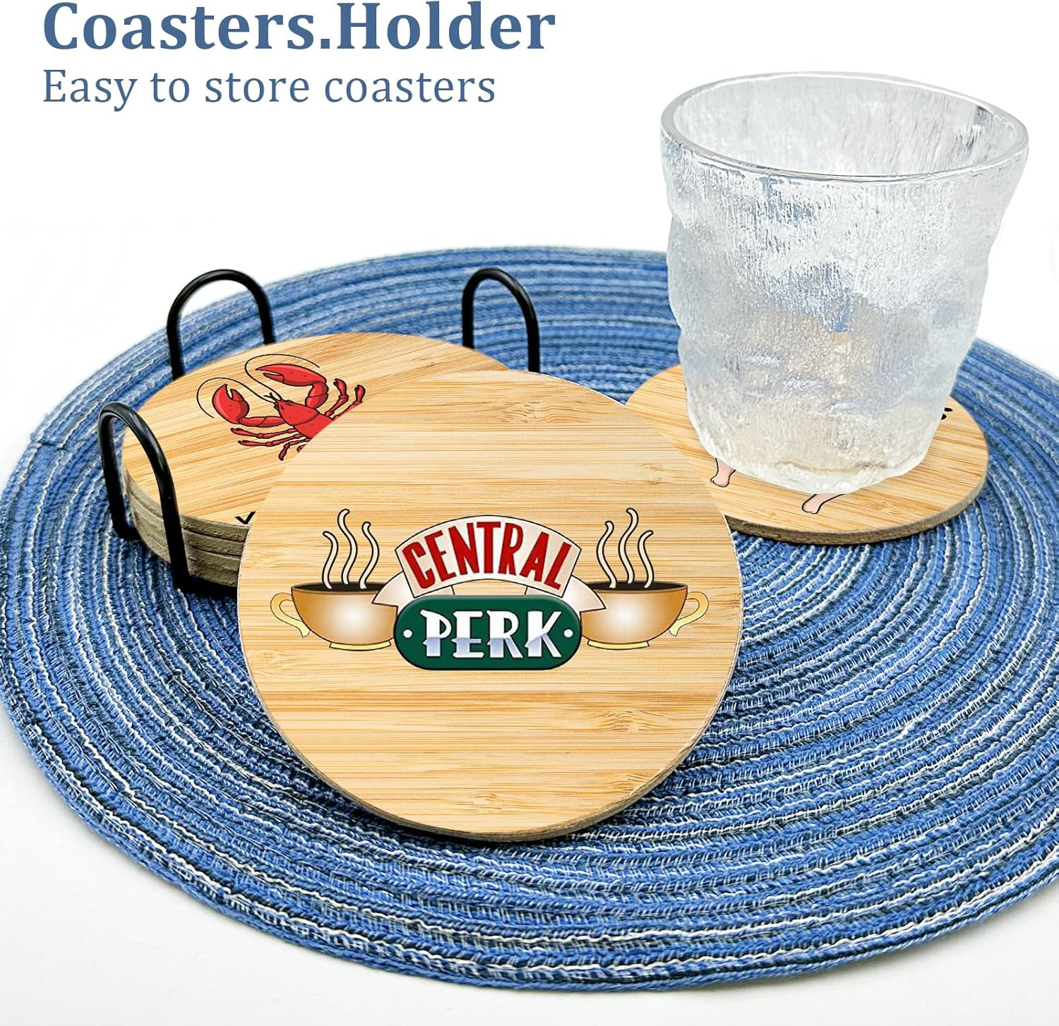 6 PCS Cork Coasters for Drinks,Friends TV Show Merchandise,Funny Coasters Set with Coaster Holder,Coasters for Coffee Table Tea Table Bar,Friends TV Themed Gifts for Fans image number 4