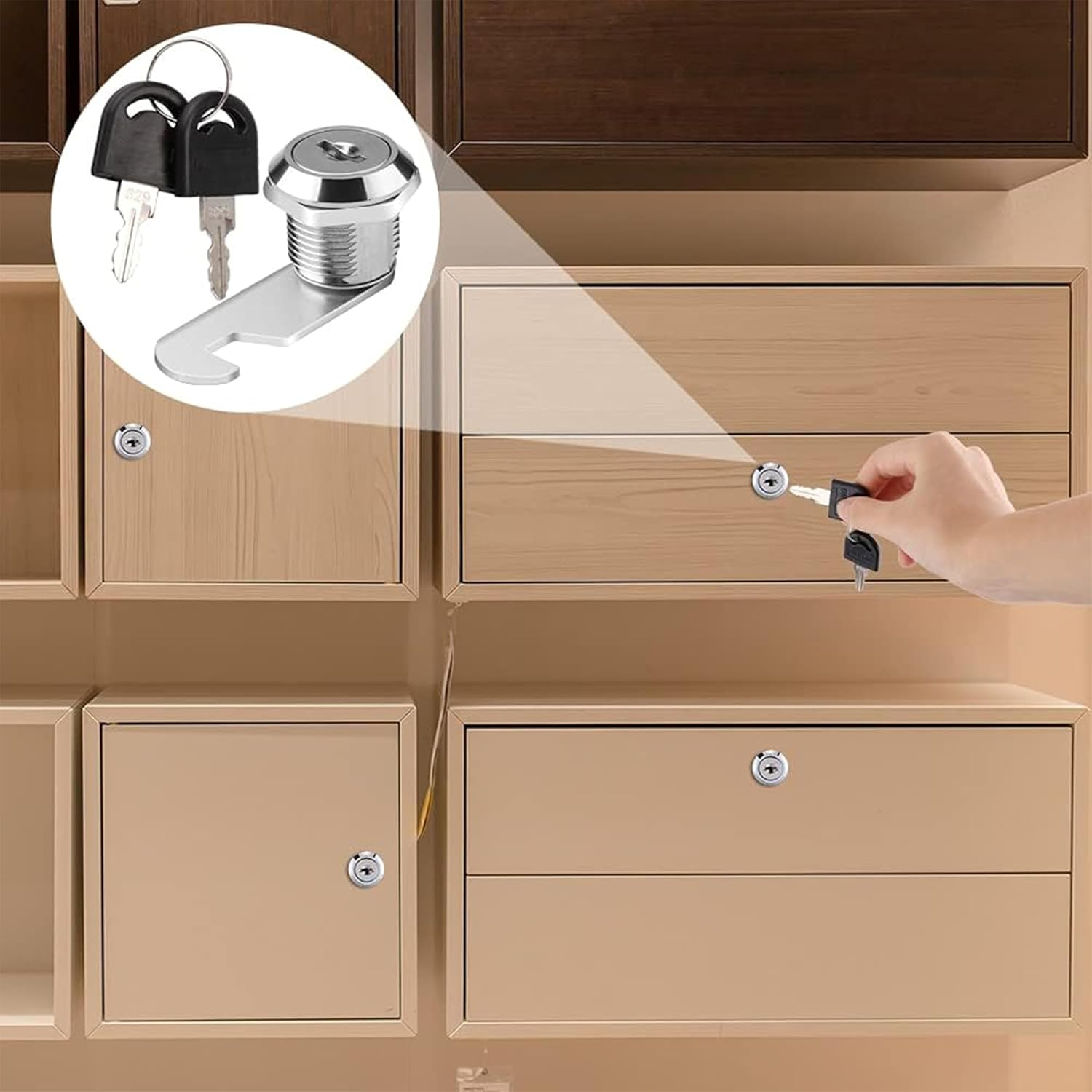 Universal 25Mm Cabinet Lock - Zinc Alloy round Cam Lock Core with Key, Heavy Duty Drawer Lock for Milk Boxes, Office Desks, Industrial Storage Units image number 6