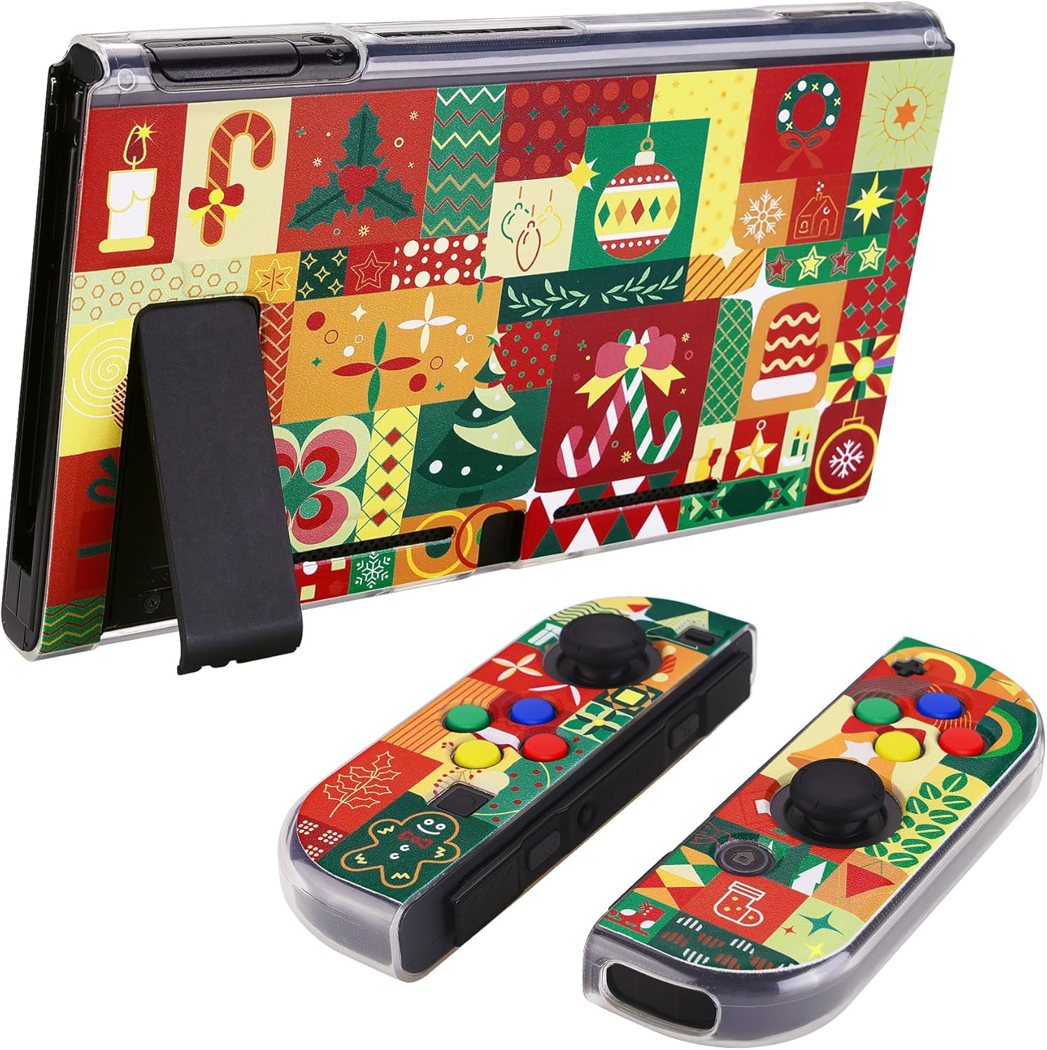 Playvital Christmas Wrap Protective Case for Nintendo Switch, Soft TPU Slim Case Cover for Nintendo Switch Console with Colorful ABXY Direction Button Caps