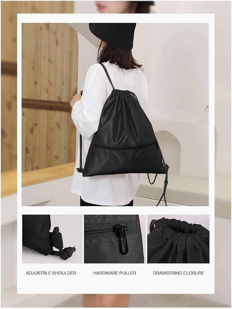 Drawstring Backpack Bag,Waterproof Back Sack Sport Gym Sackpack Bag Basketball Bag,Leisure Hiking Bag Travel Camping Bag Swim Bag with Zip Pocket Shoulder Thick Straps image number 6