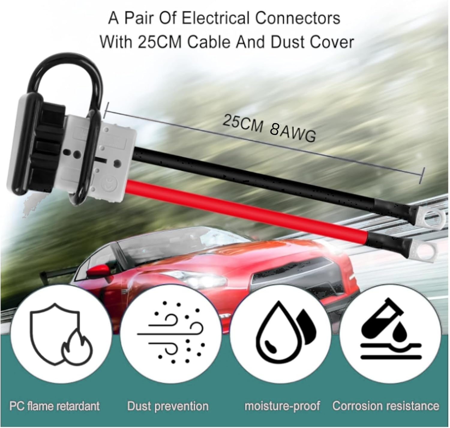 KUGONT 2Pcs 50 Amp Anderson Style Plug,40Cm 8AWG Cable Connector Battery Cables Quick Connectors, 600V Jumper Cable Plug Connector Kit,12V Wire Harness Plug Connector Kit for Car Winch Trailer image number 4