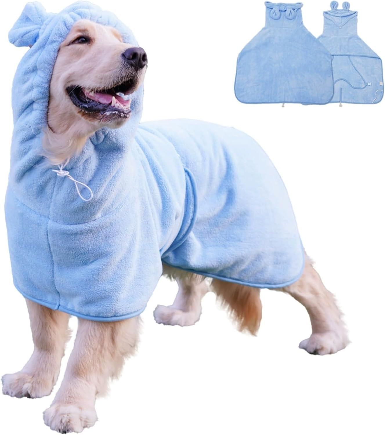 Fnaobai Pet Bathrobe for Dog Cat Absorbently Quick Drying Coat Cute Dogs Bath Towel Hooded Robe Adjustable Collar & Belly Strap for Pool Beach (Pink, XS)